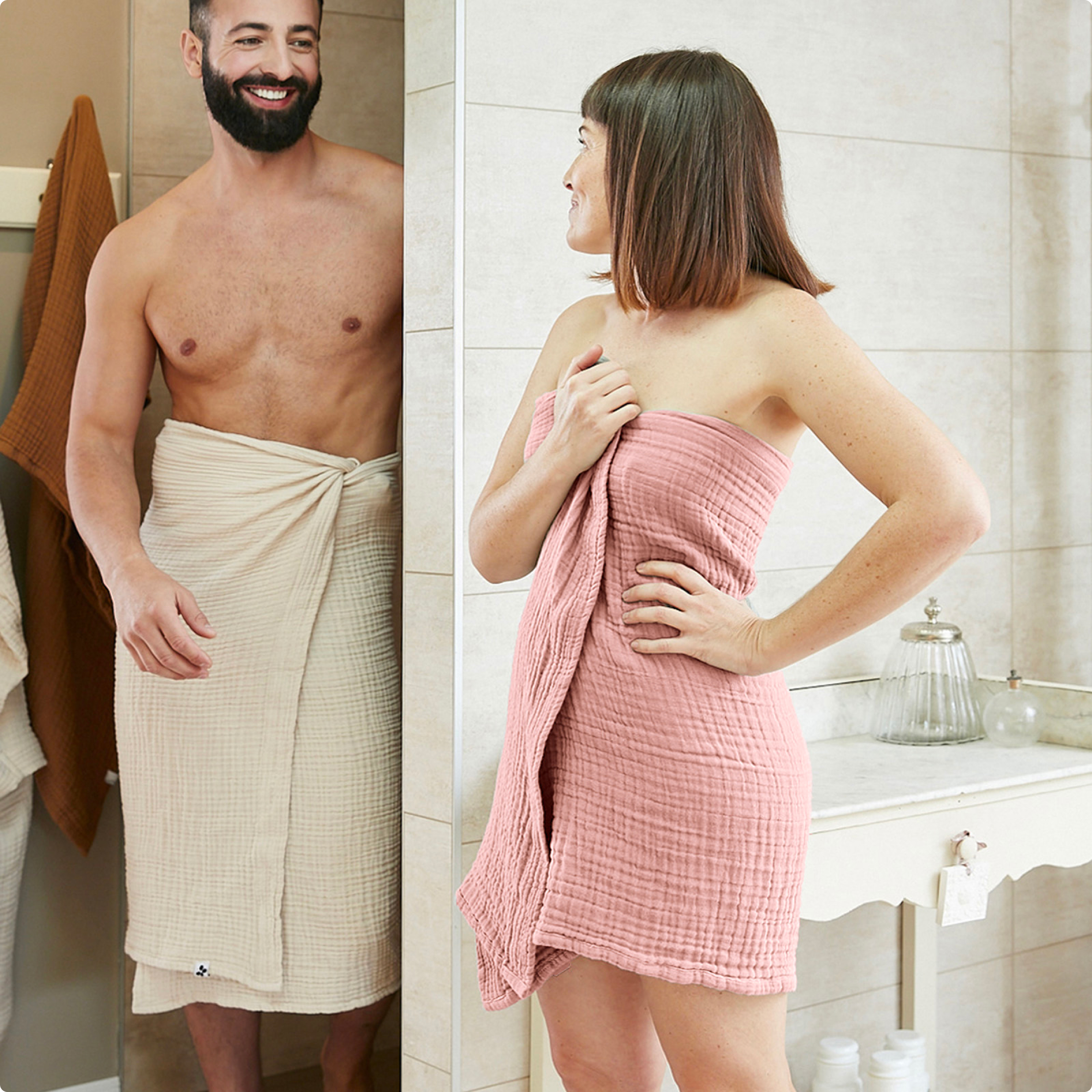 Serviette de bain gaze de coton (50 x 90 cm) Gaïa Rose pêche