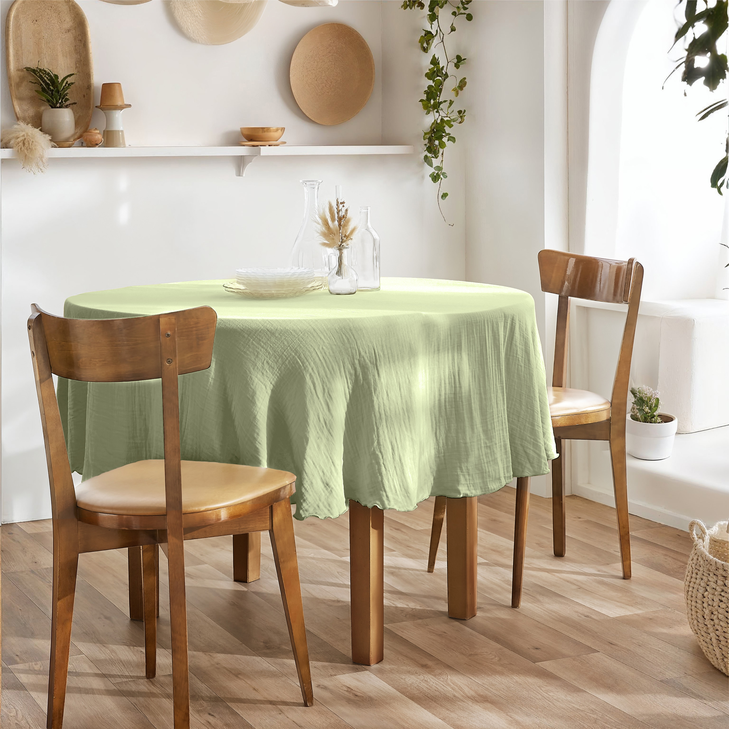 Nappe ronde (0) 180 cm Gaze de coton unie GAìA Vert d'eau