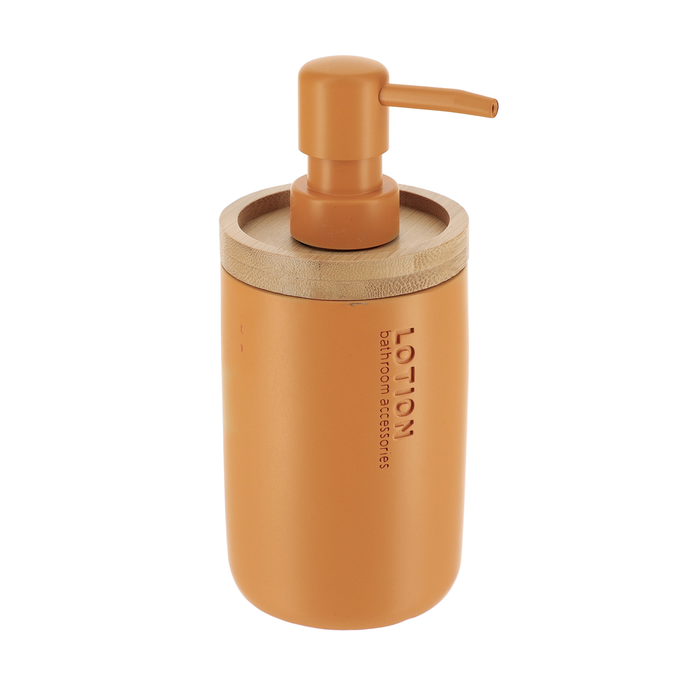 SET GOBELET DISTRIBUTEUR A SAVON ET PORTE SAVON POLYRESINE - MOUTARDE/BAMBOU