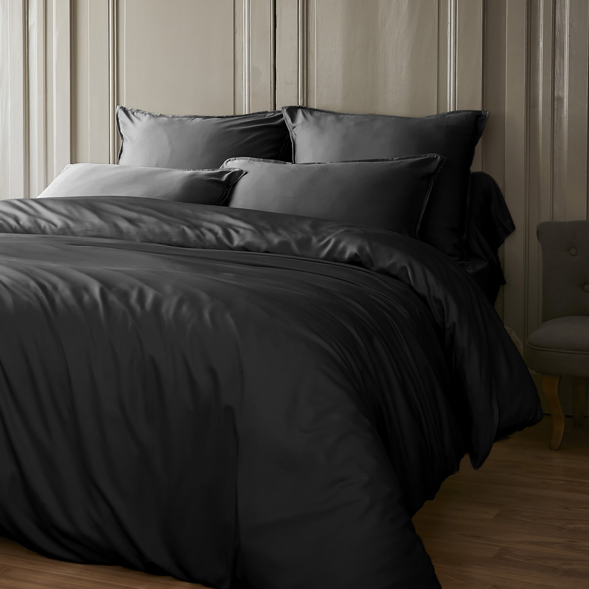 Drap housse satin de bambou (140 x 190 cm) Salomé Noir