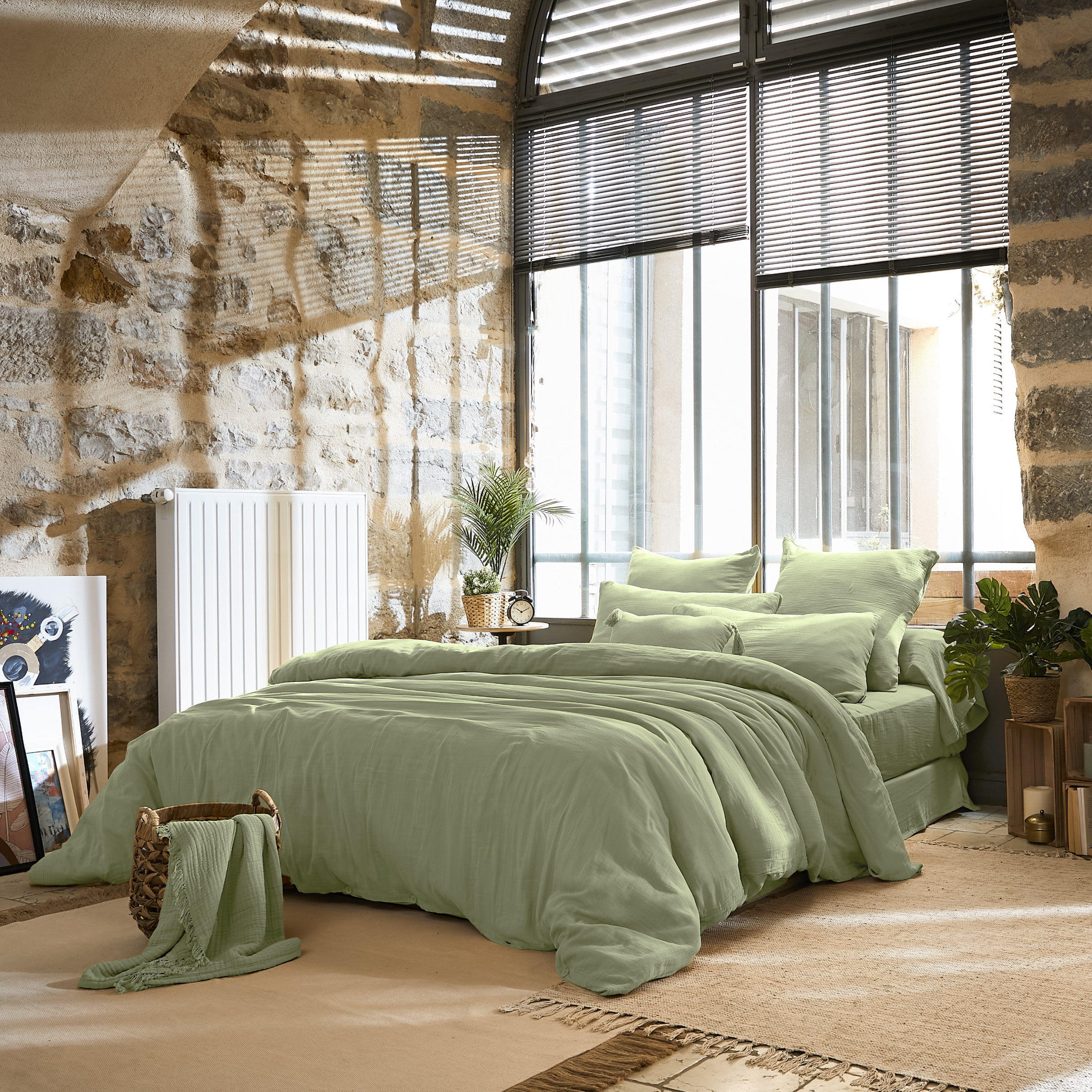 Housse de couette gaze de coton (280 cm) Gaïa Vert tilleul