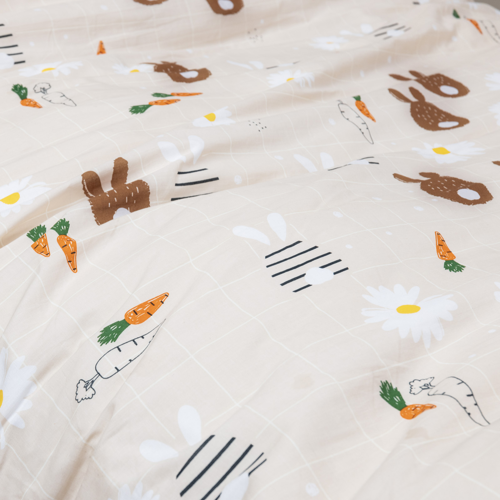 Housse de couette et deux taies enfant coton (240 x 220 cm) Pompon Marron