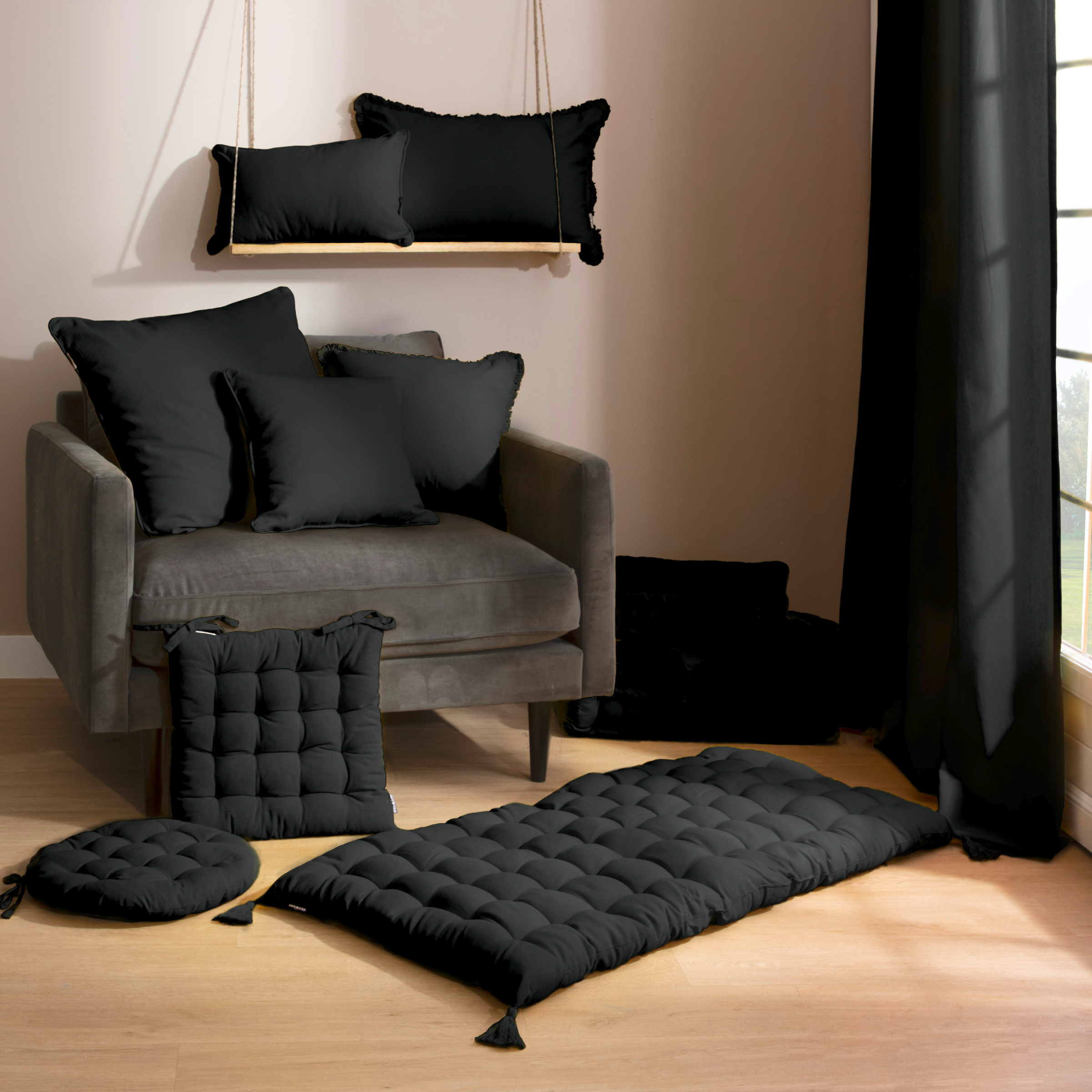 Matelas de sol coton (120 x 60 cm) Pixel Noir