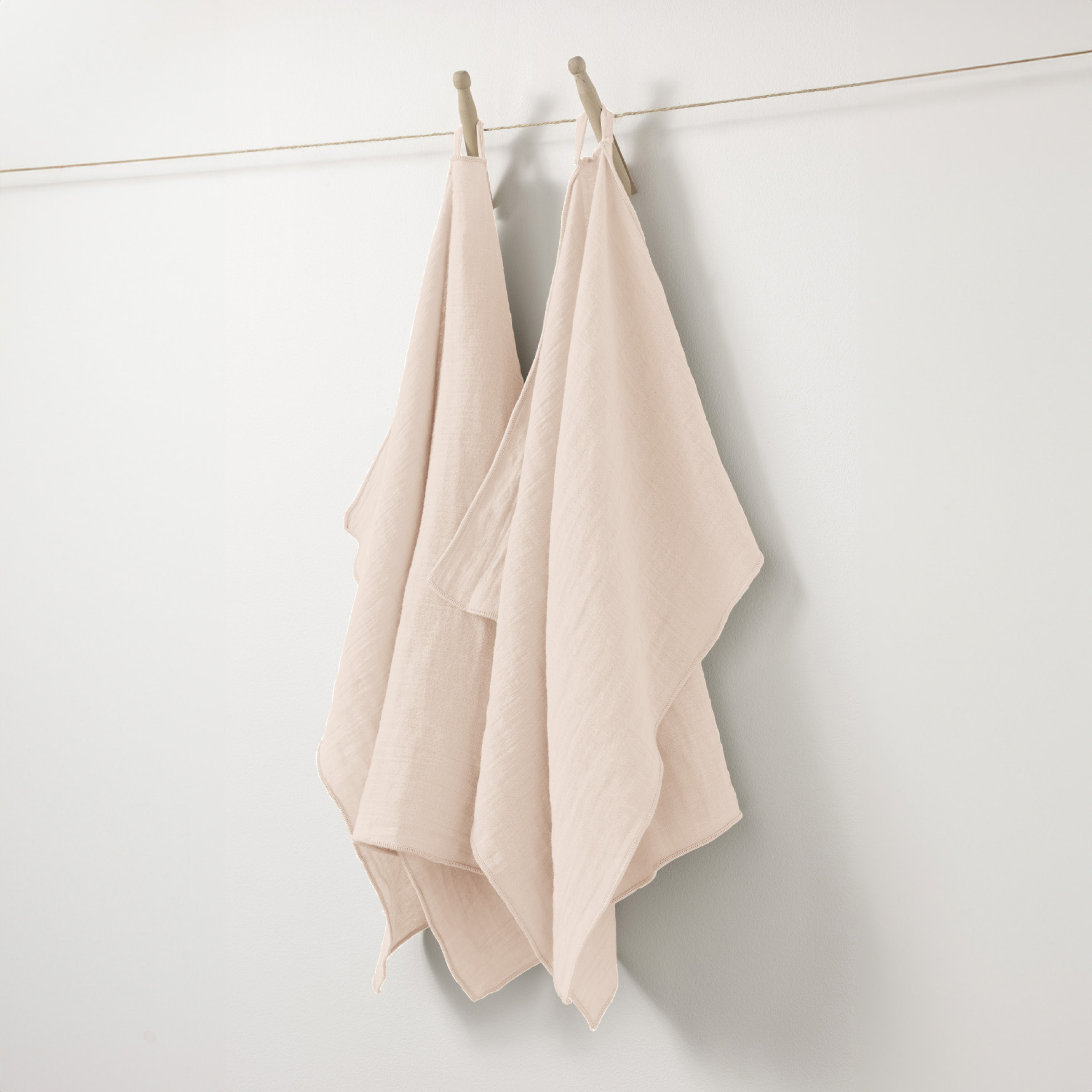 Lot de 2 essuie-mains gaze de coton (70 cm) Gaïa Rose poudré