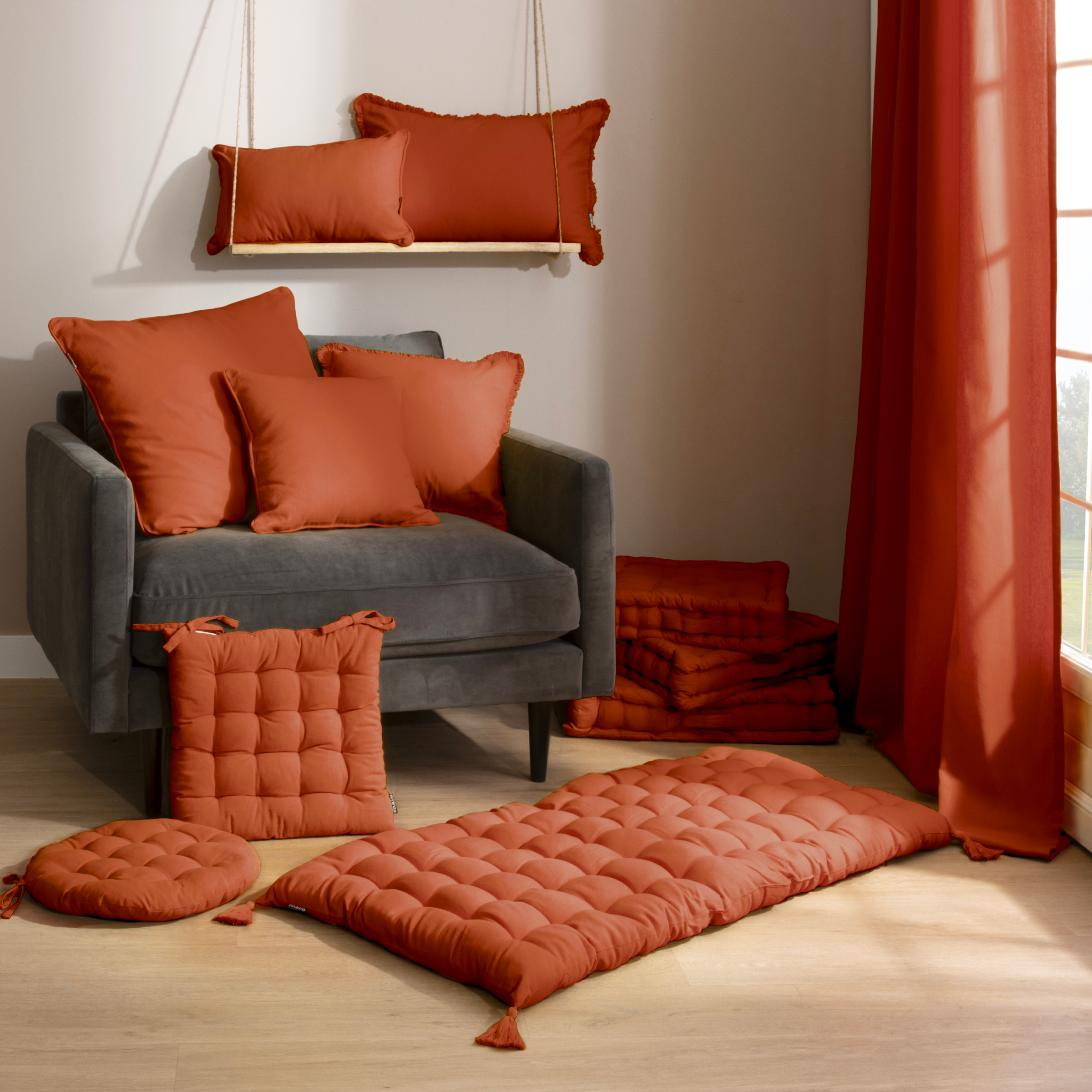 Coussin de sol coton (50 x 50 cm) Pixel Terracotta