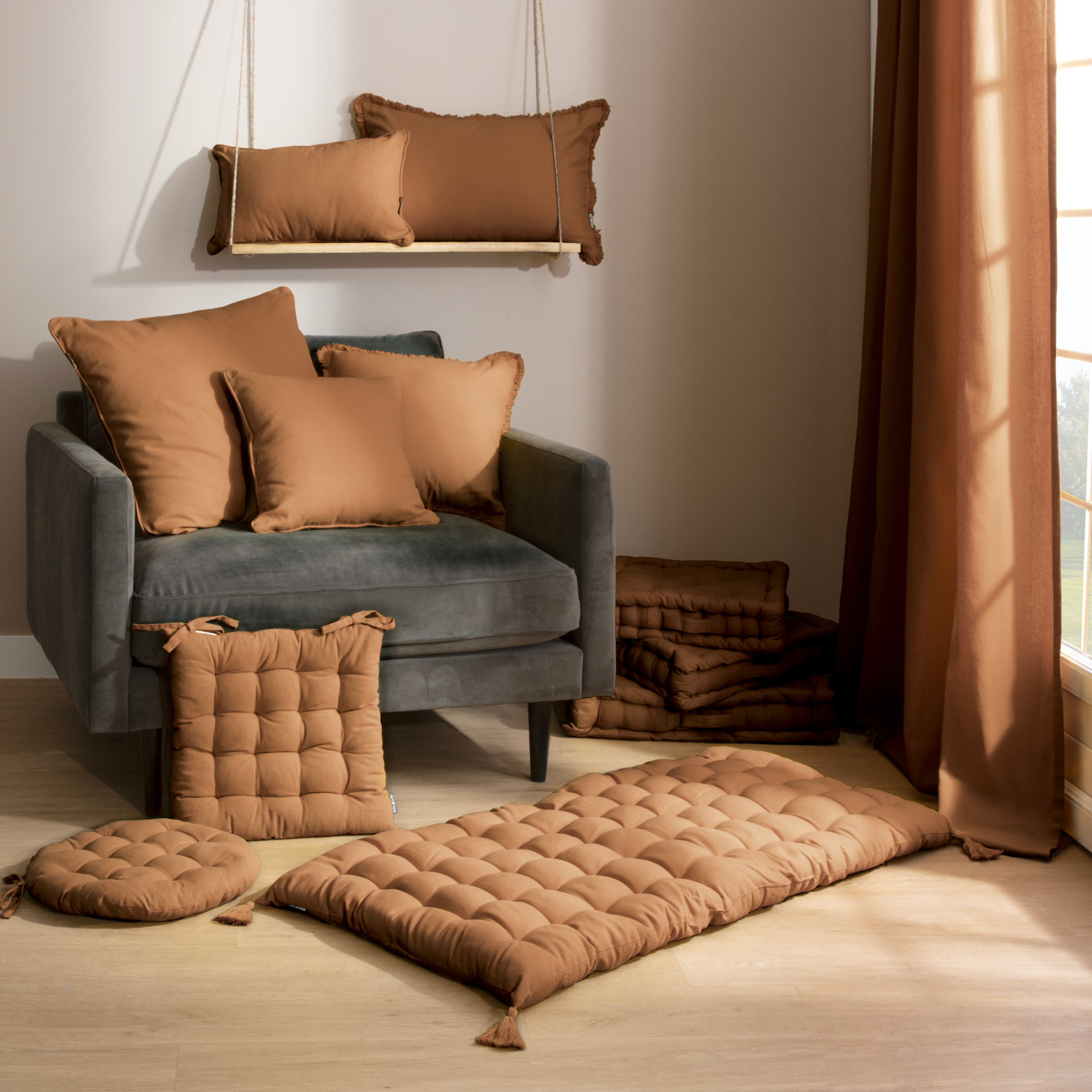 Coussin de chaise carré coton (40 x 40 cm) Pixel Camel