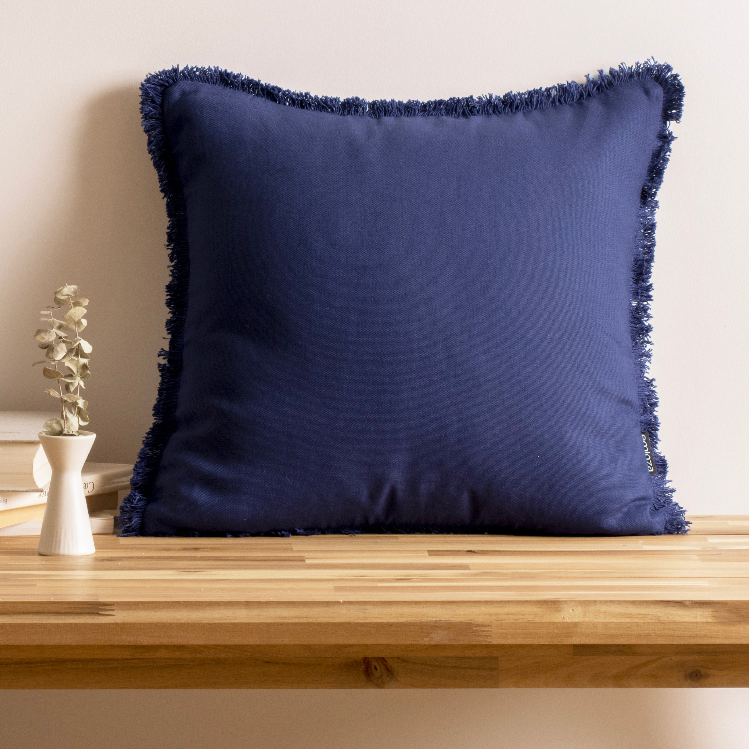 Coussin carré coton (45 x 45 cm) Pixel franges Bleu marine