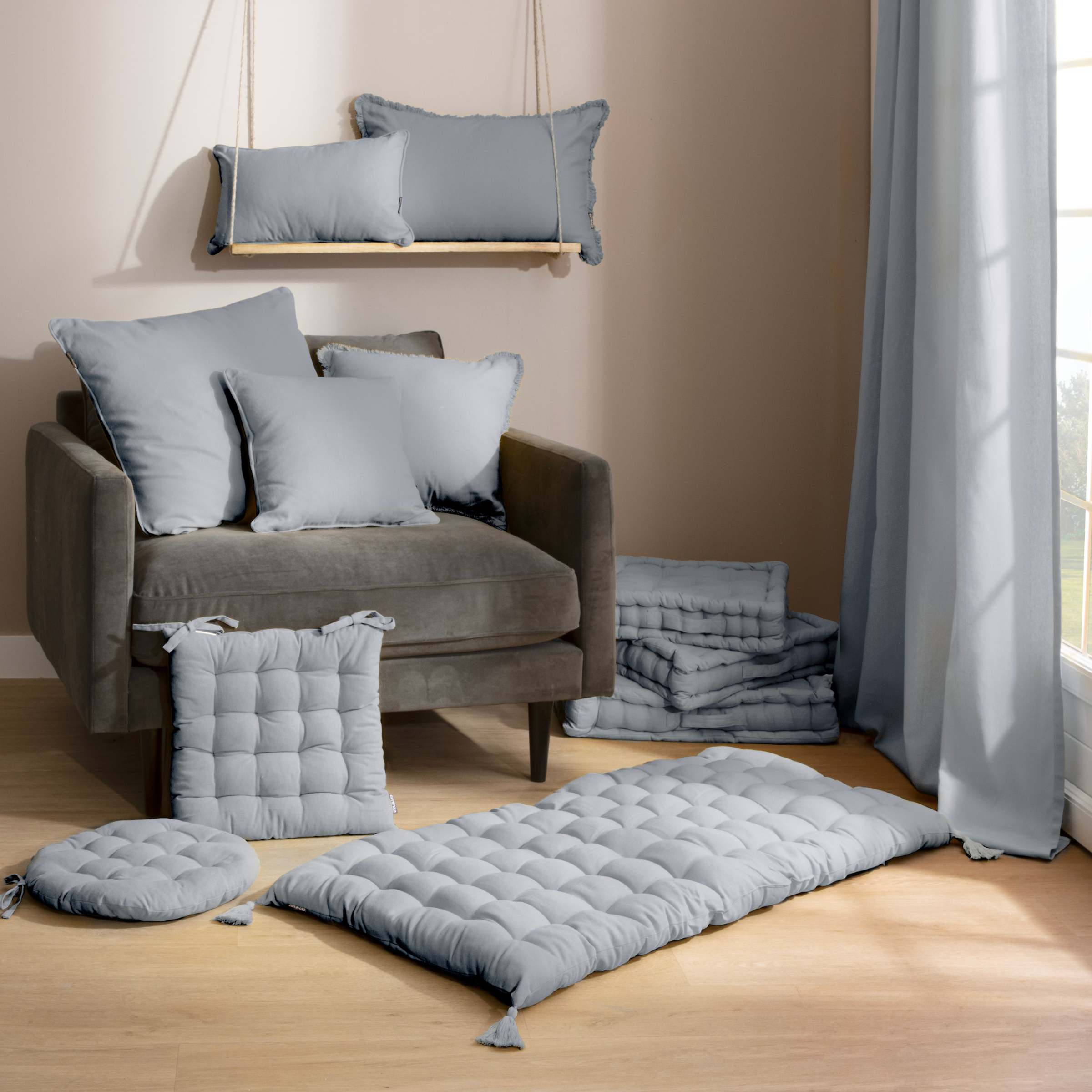Coussin rectangulaire coton (40 x 60 cm) Pixel franges Gris