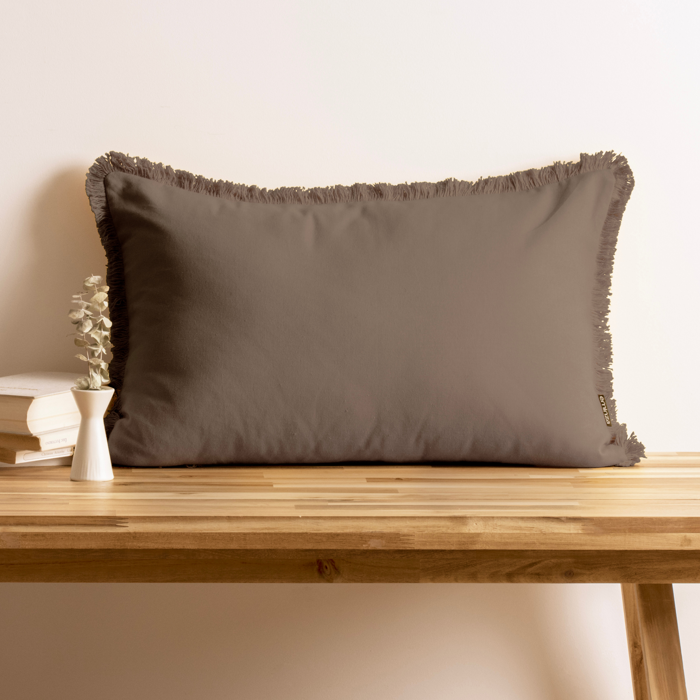Coussin rectangulaire coton (40 x 60 cm) Pixel franges Taupe