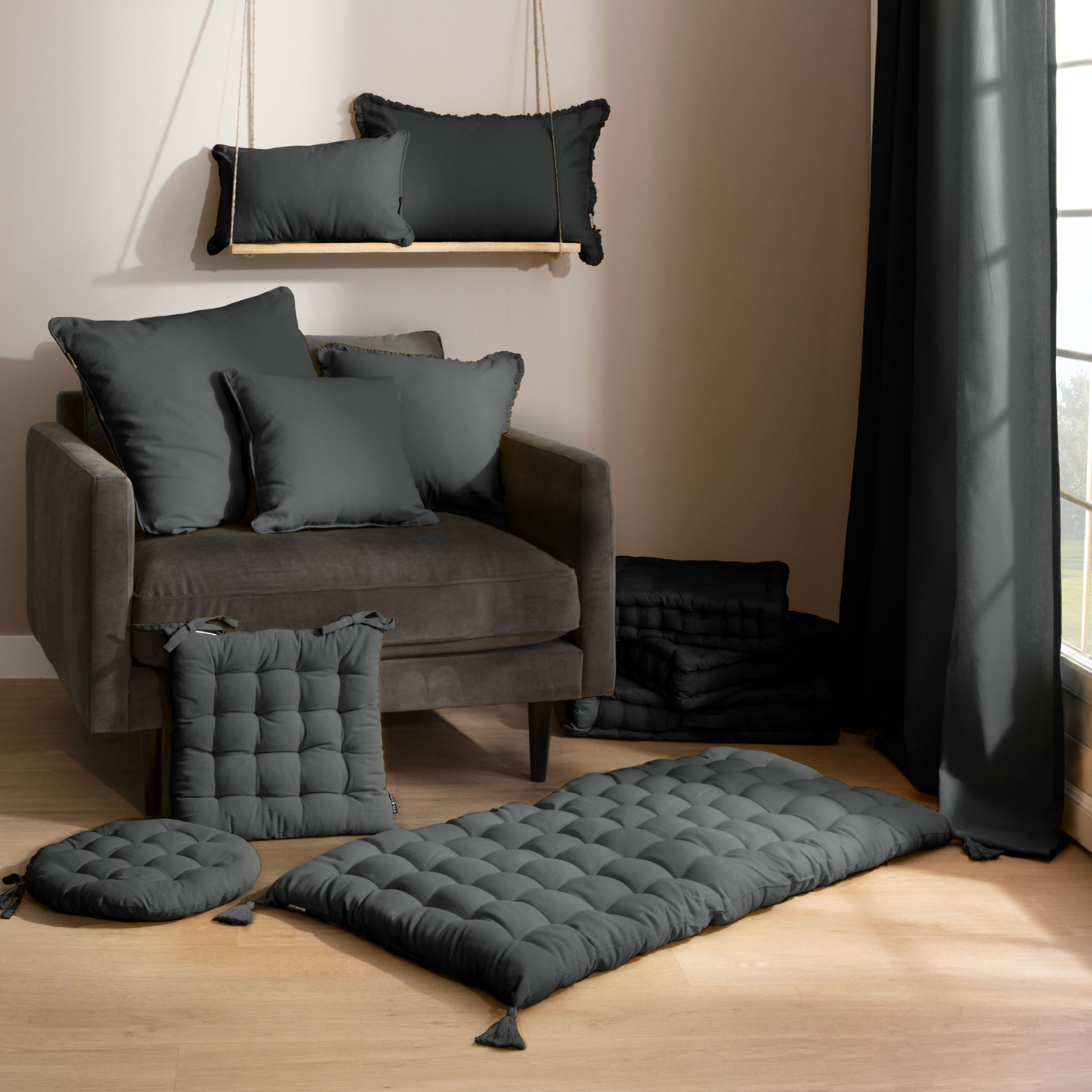 Rideau coton (140 x 260 cm) Pixel Gris anthracite