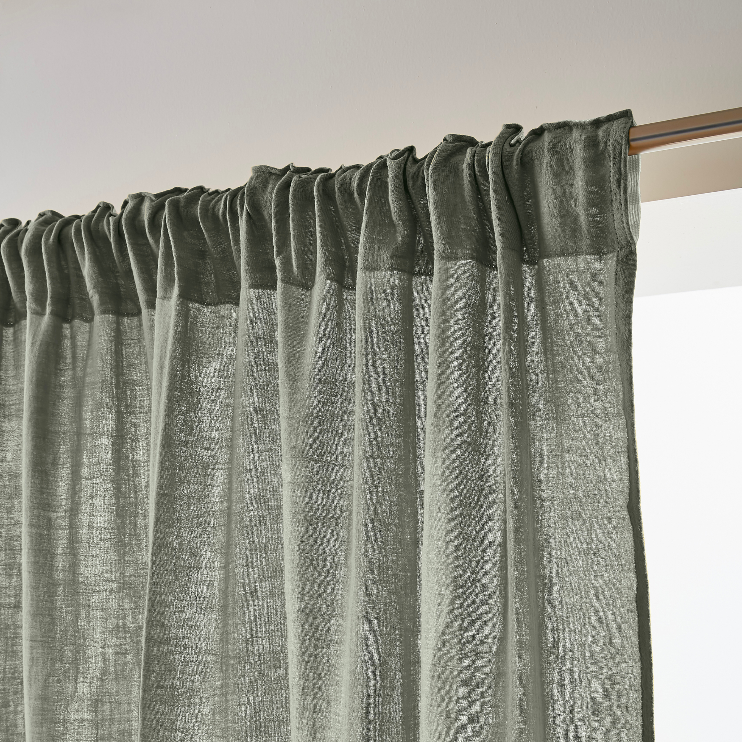 Rideau gaze de coton galon fronceur (180 x 240 cm) Gaïa Vert romarin