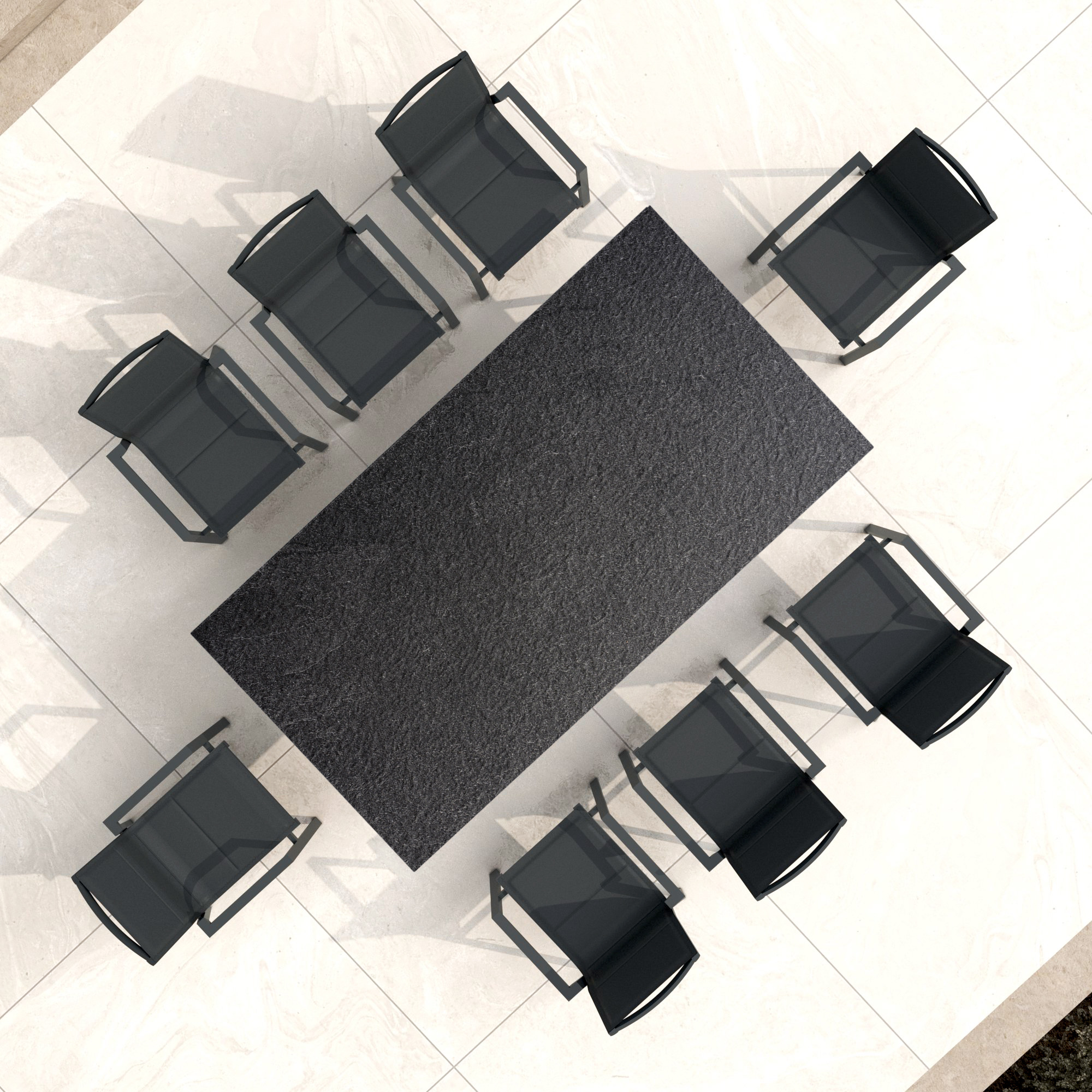 Table de jardin aluminium/HPL 10 places (220 x 115 cm) Biarritz - Effet pierre Gris anthracite