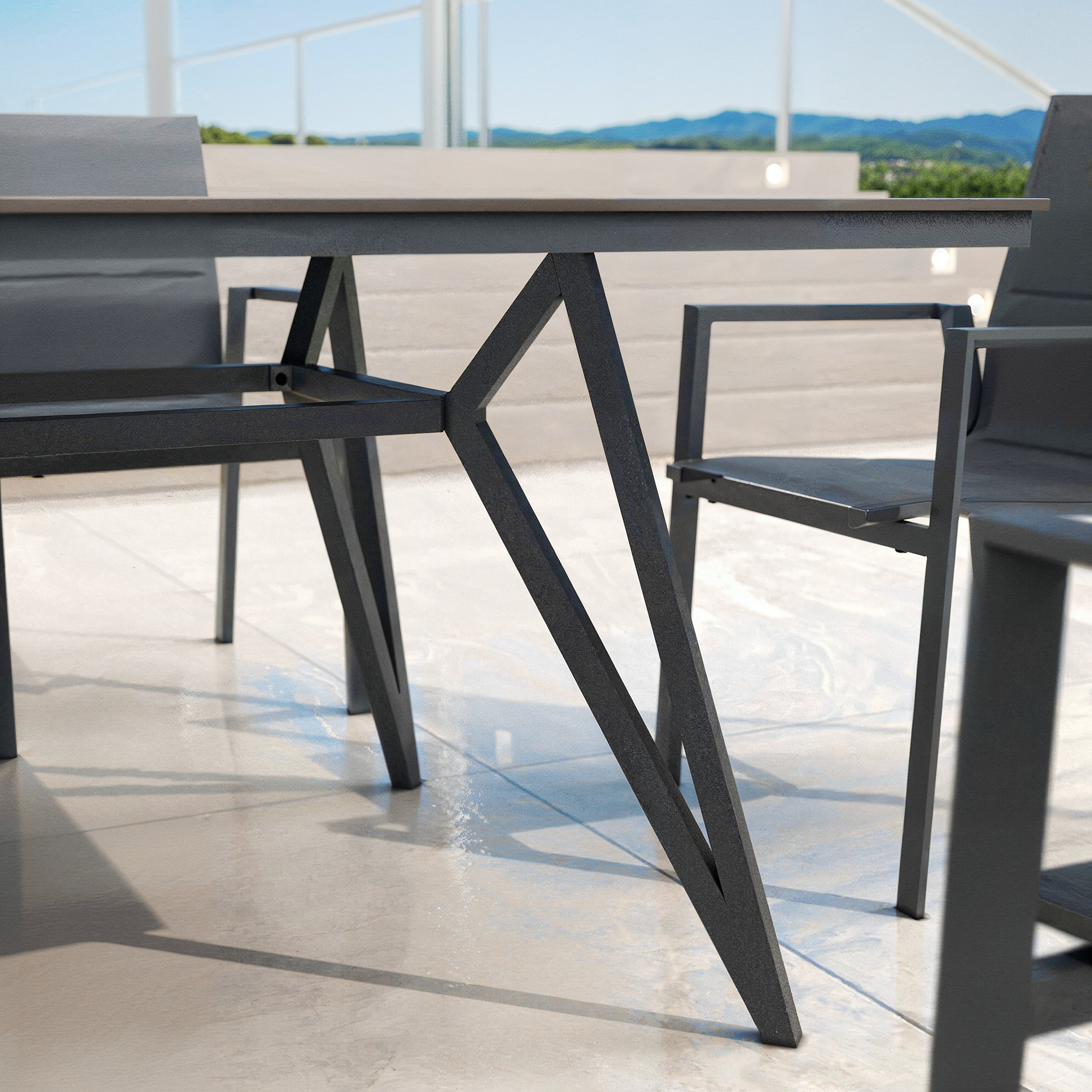 Table de jardin aluminium/HPL 10 places (220 x 115 cm) Biarritz - Effet pierre Gris anthracite