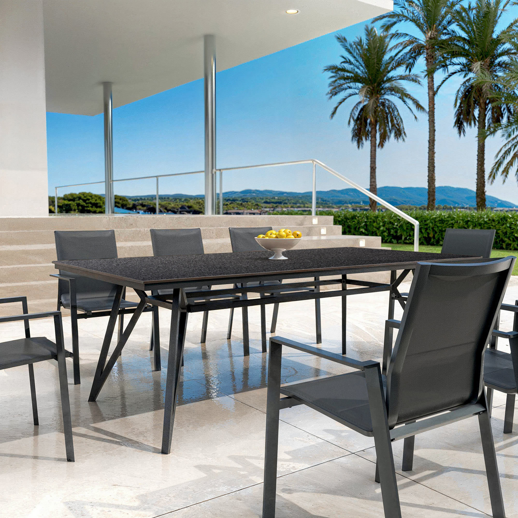 Table de jardin aluminium/HPL 10 places (220 x 115 cm) Biarritz - Effet pierre Gris anthracite