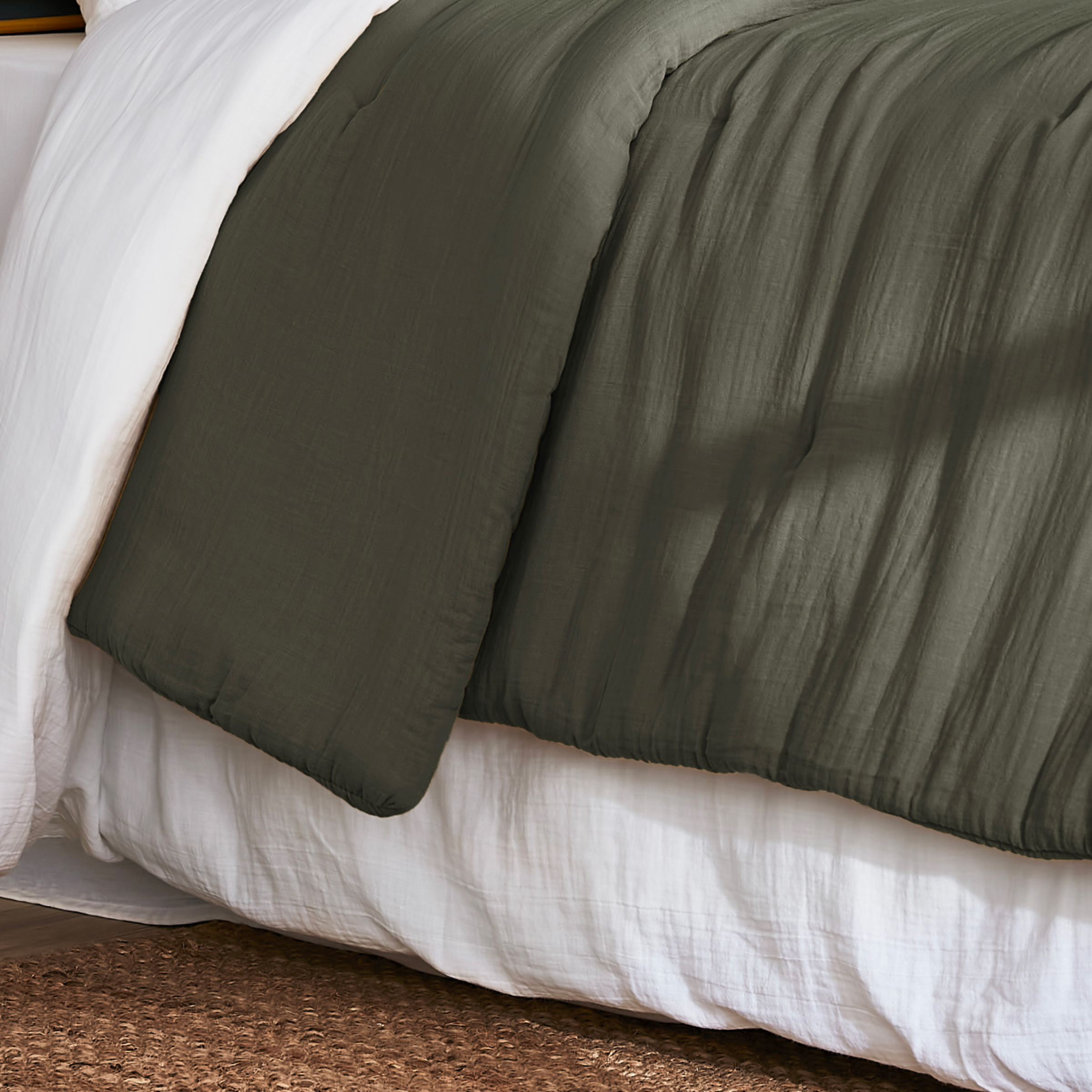 Couvre-lit gaze de coton (240 x 220 cm) Gaïa Vert romarin