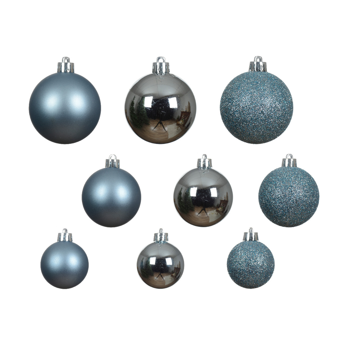 Lot de 30  Boules incassable brill- mat- paill ALPINE dia6.00cm bleu glace