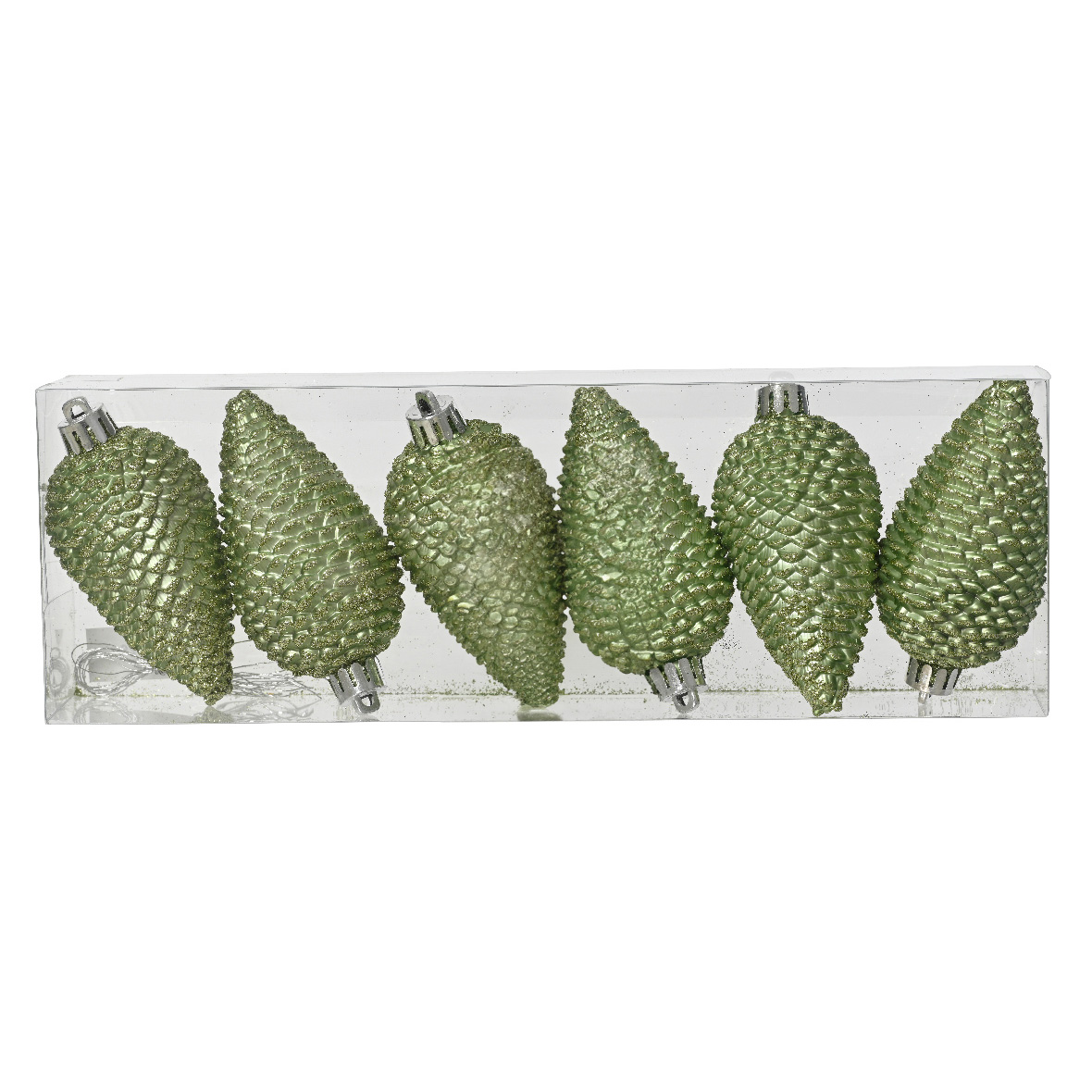 Lot de 6 pommes de pin à suspendre Alpine Thé vert