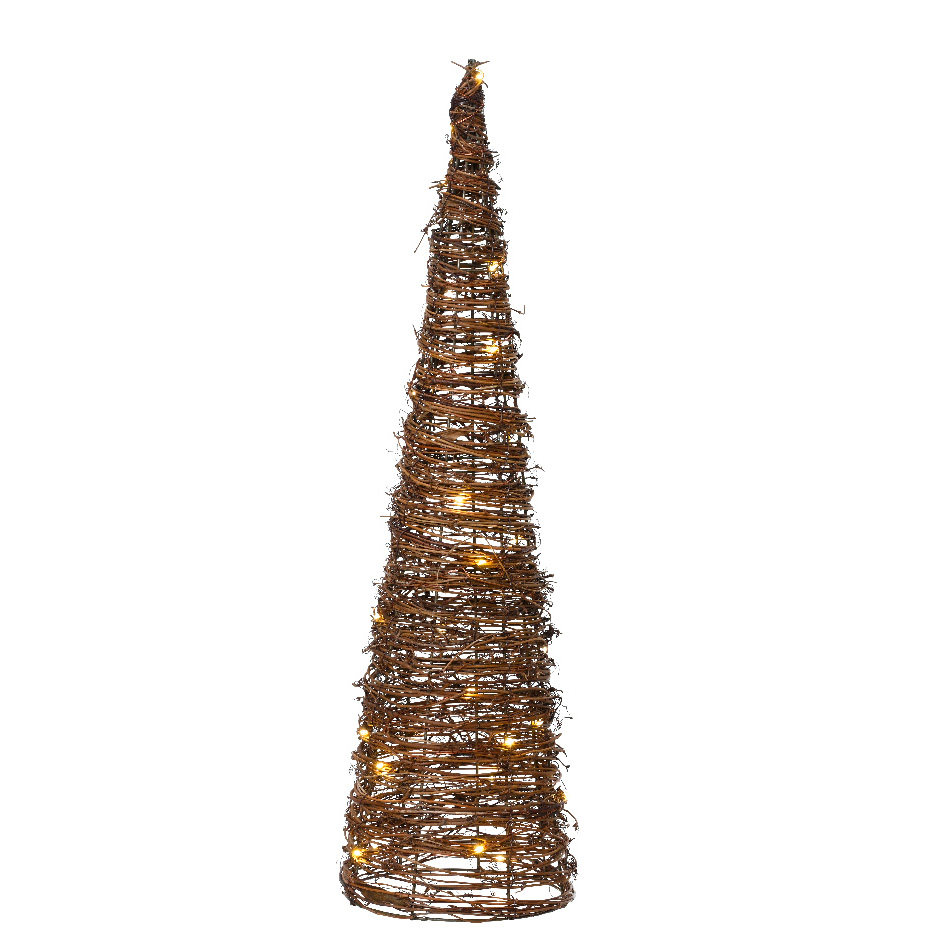 Cône lumineux à piles 40 Micro LED (H80 cm) Rotin Brun/blanc chaud