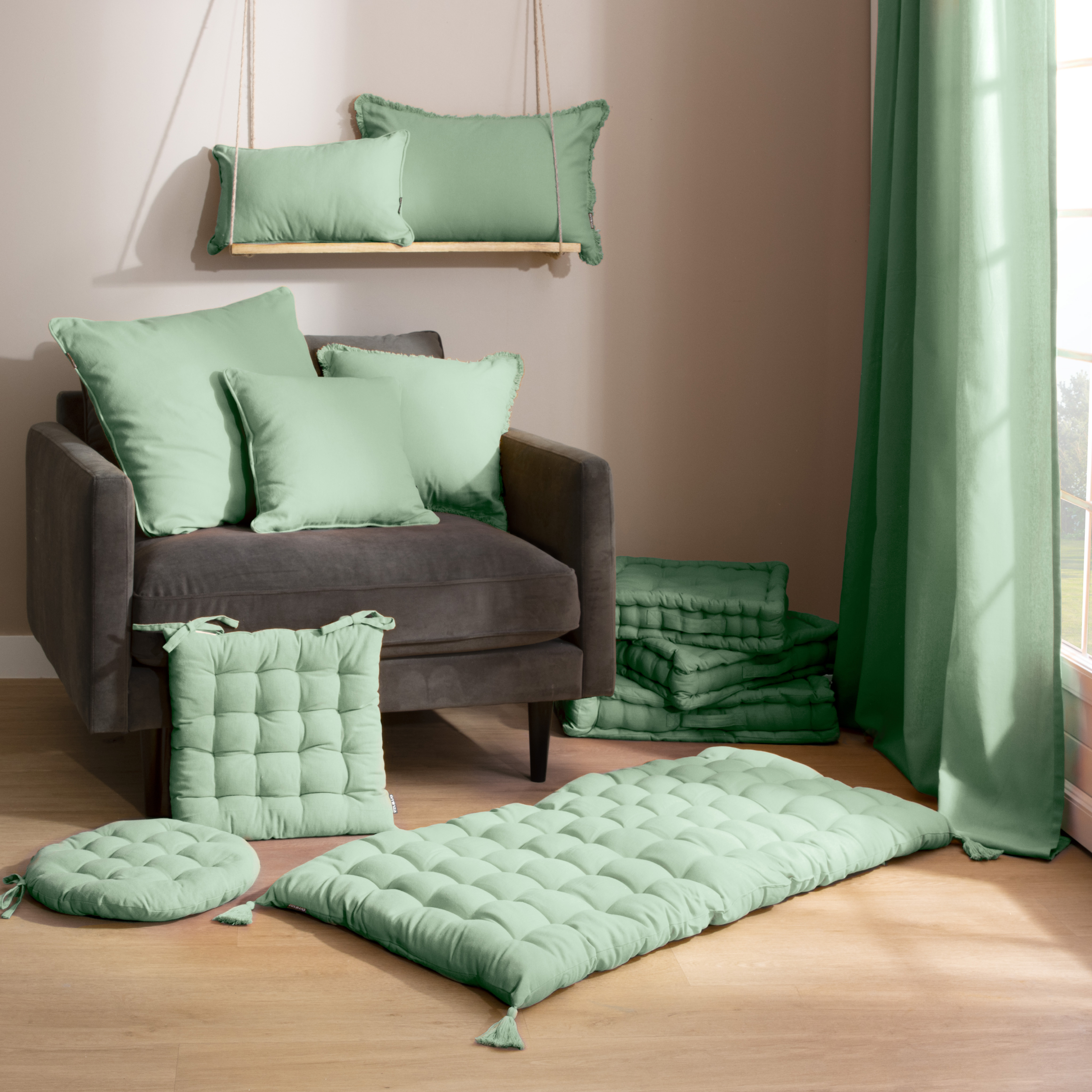 Coussin carré coton (60 x 60 cm) Pixel Vert menthe
