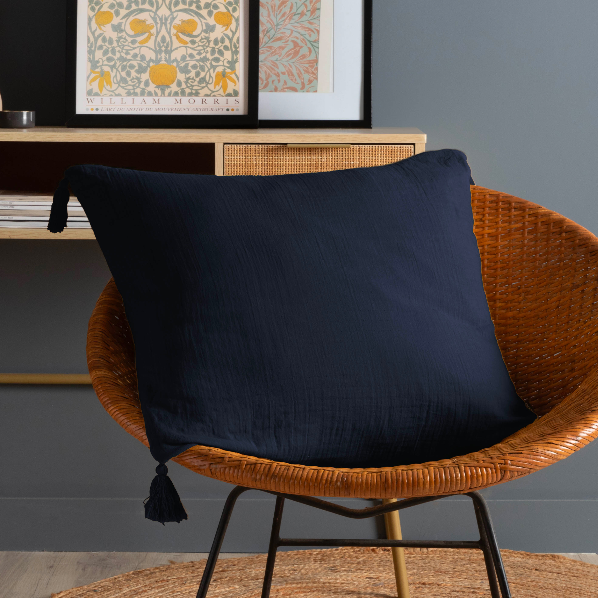 Coussin carré gaze de coton (60 x 60 cm) Gaïa Bleu nuit