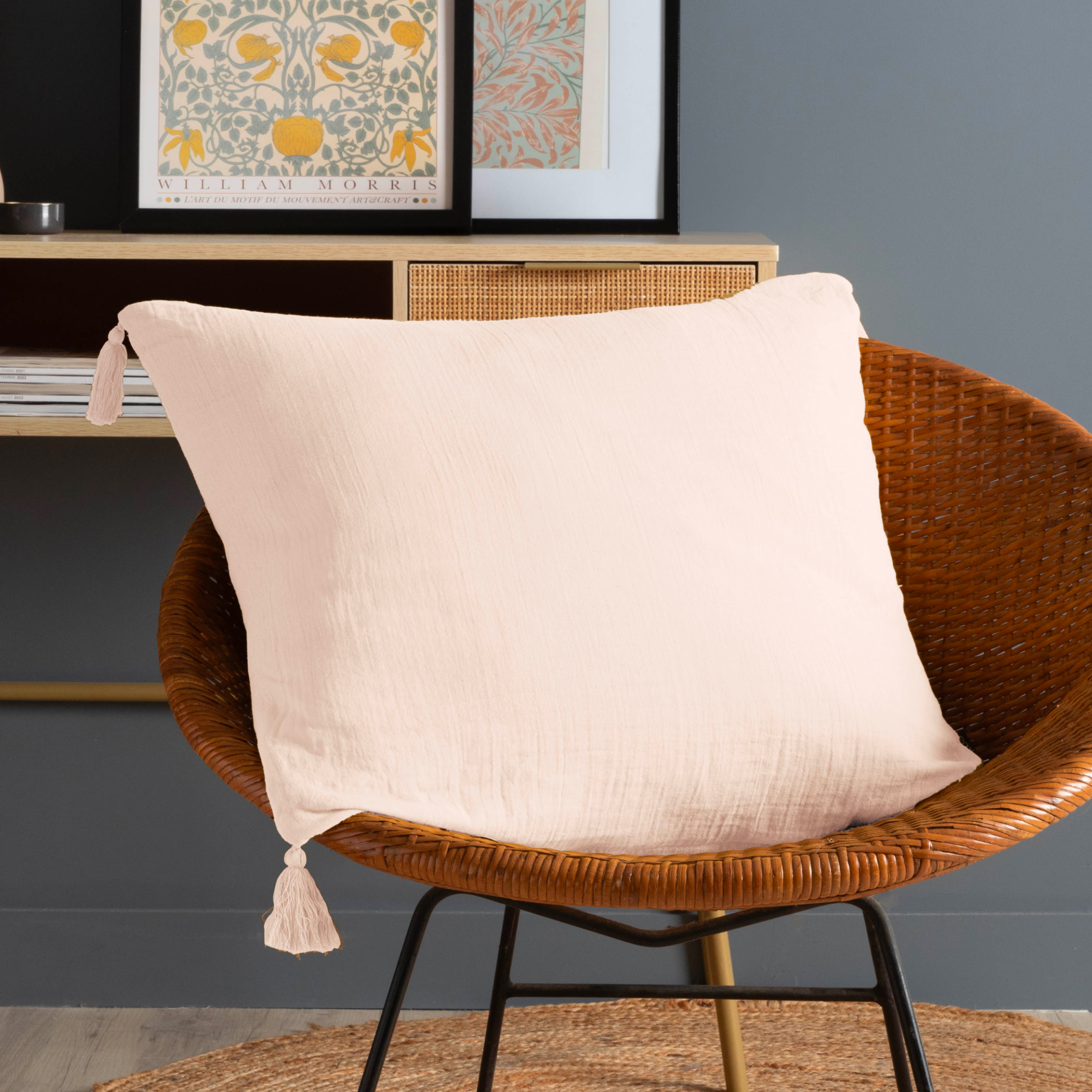Coussin carré gaze de coton (60 x 60 cm) Gaïa Rose poudré