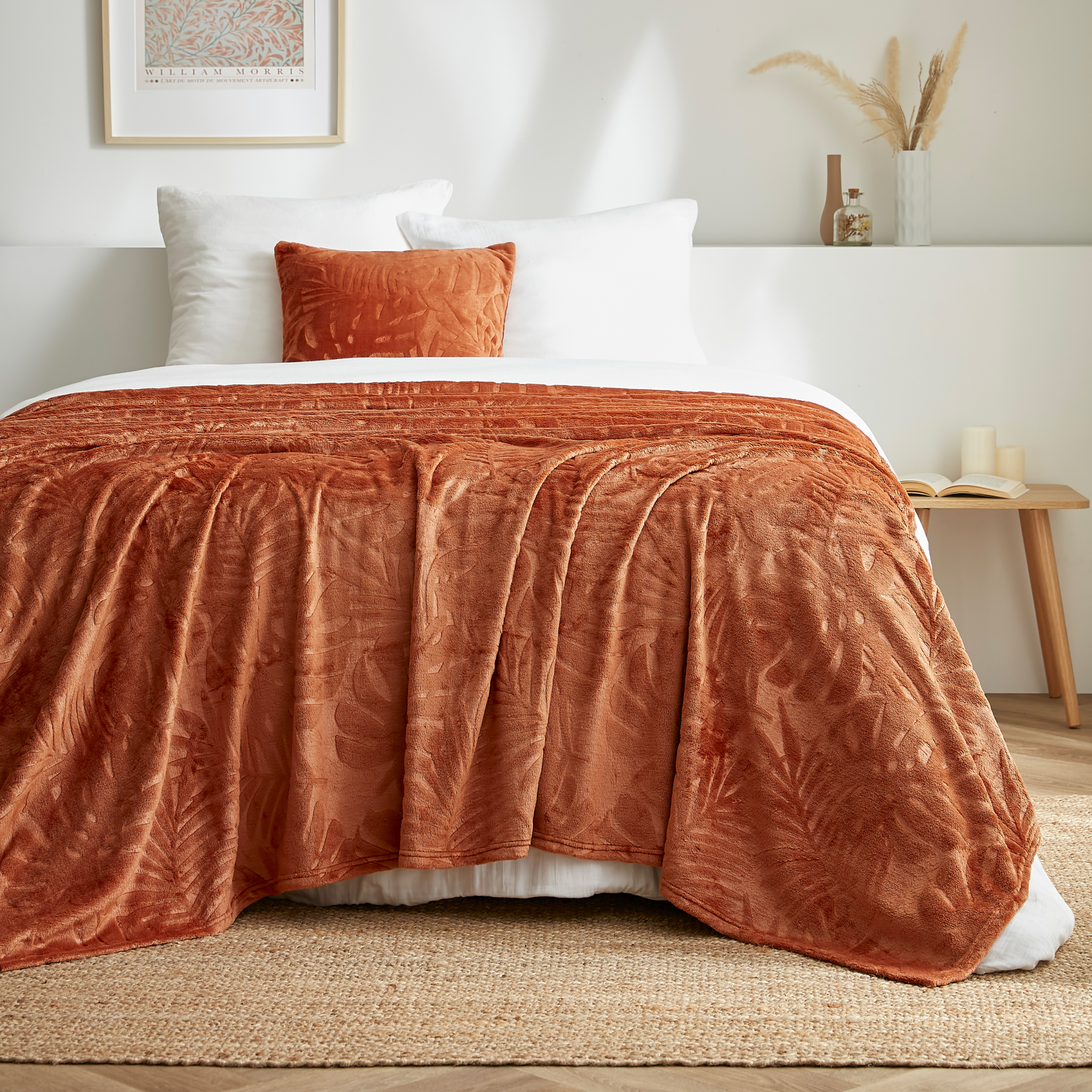 Plaid doux flanelle (180 x 230 cm) Flore Cuivre