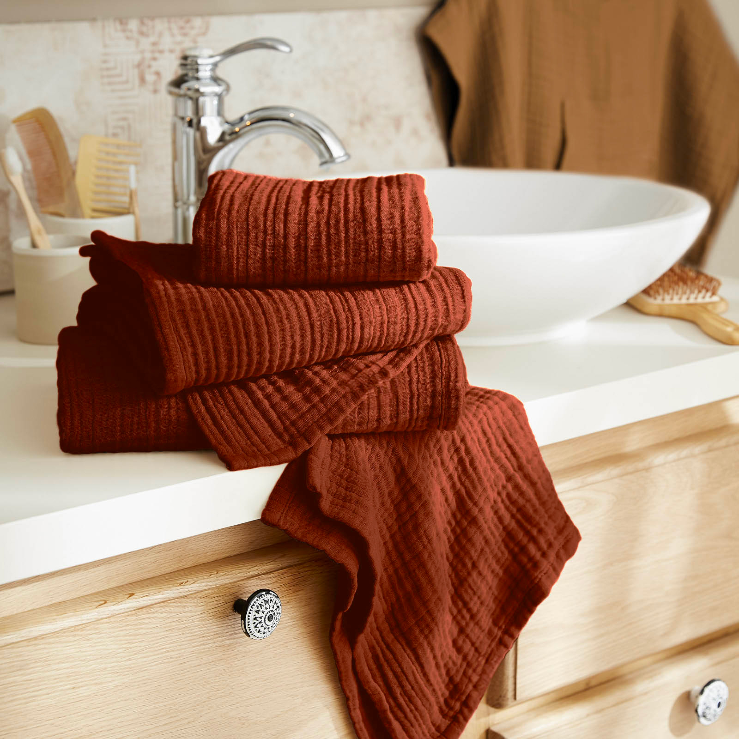 Serviette de bain gaze de coton (70 x 130 cm) Gaïa Terracotta