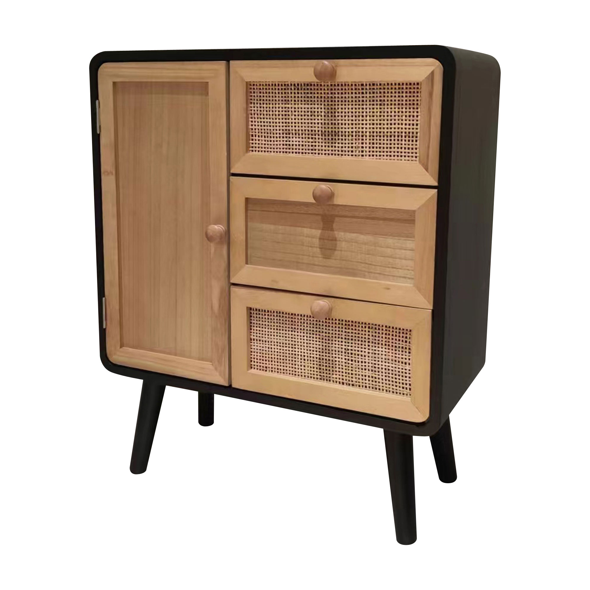 Table d'appoint bois et rattan (H60 cm) Osaka Noir et bois