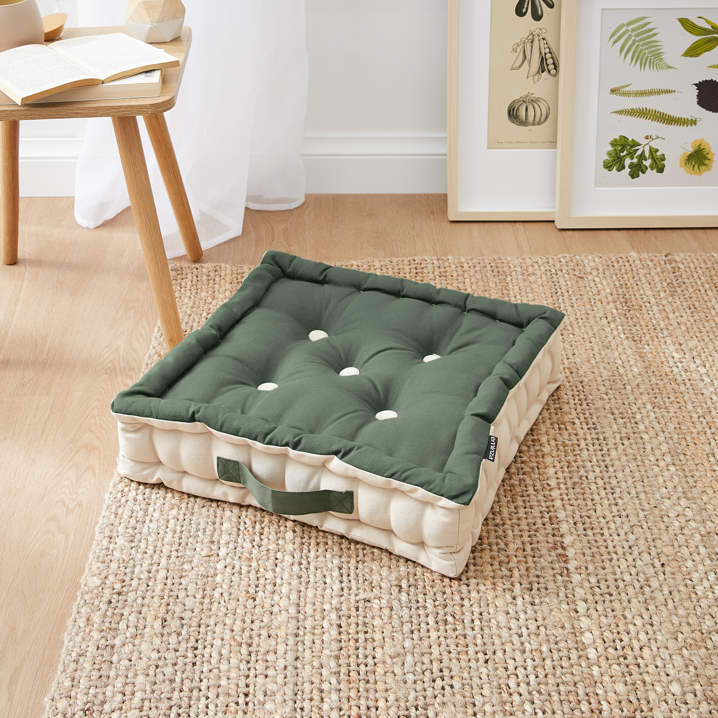 Coussin de sol carré coton (40 x 40 cm) Pixel Bicolore Vert kaki / beige