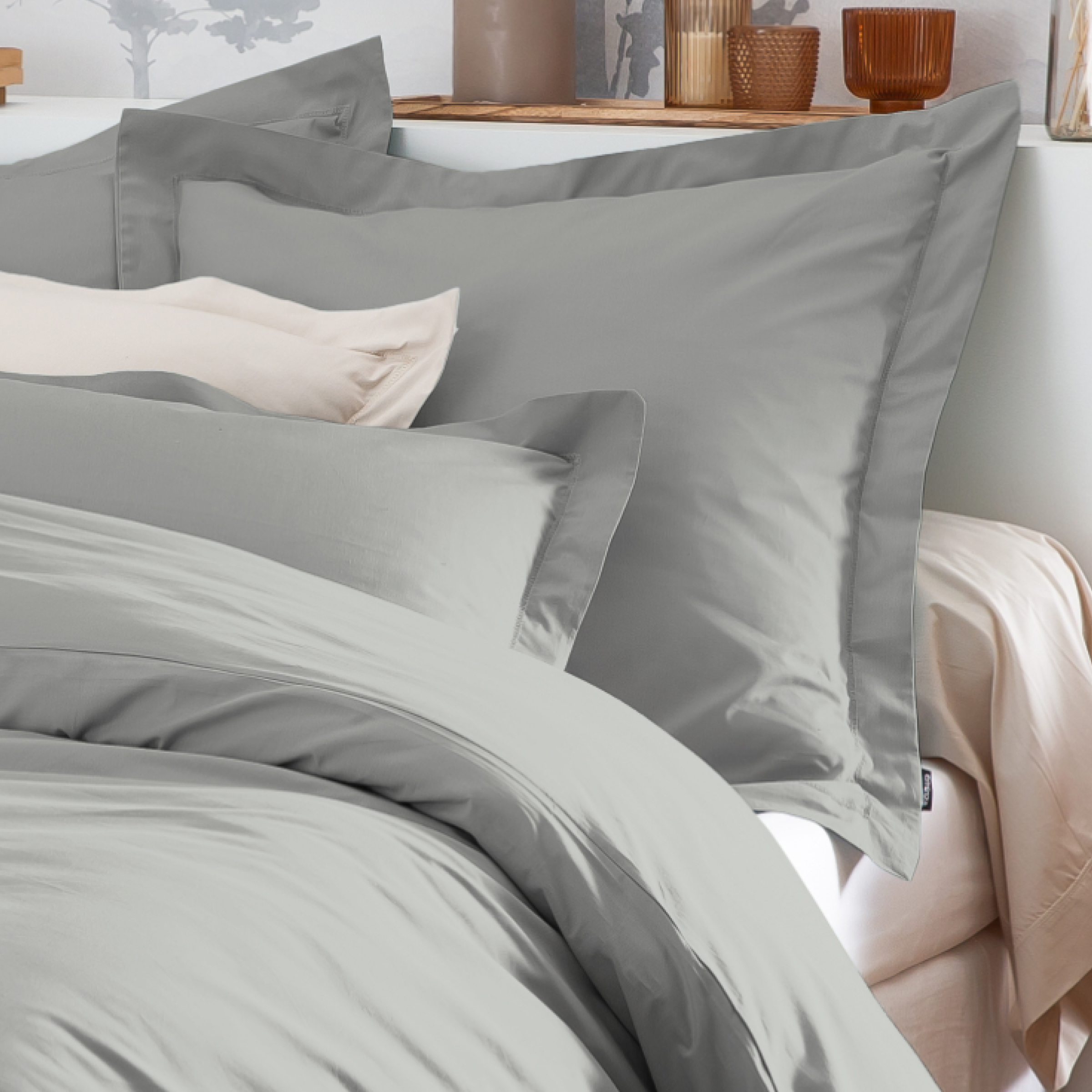 Taie d'oreiller rectangulaire percale de coton (50 x 70 cm) Cali Gris clair
