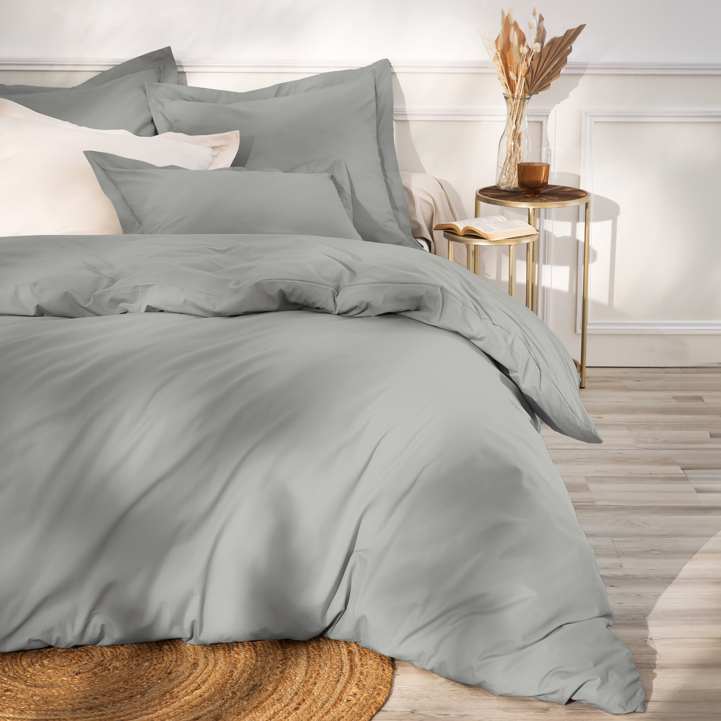 Drap housse percale de coton (160 x 200 cm) Cali Gris clair