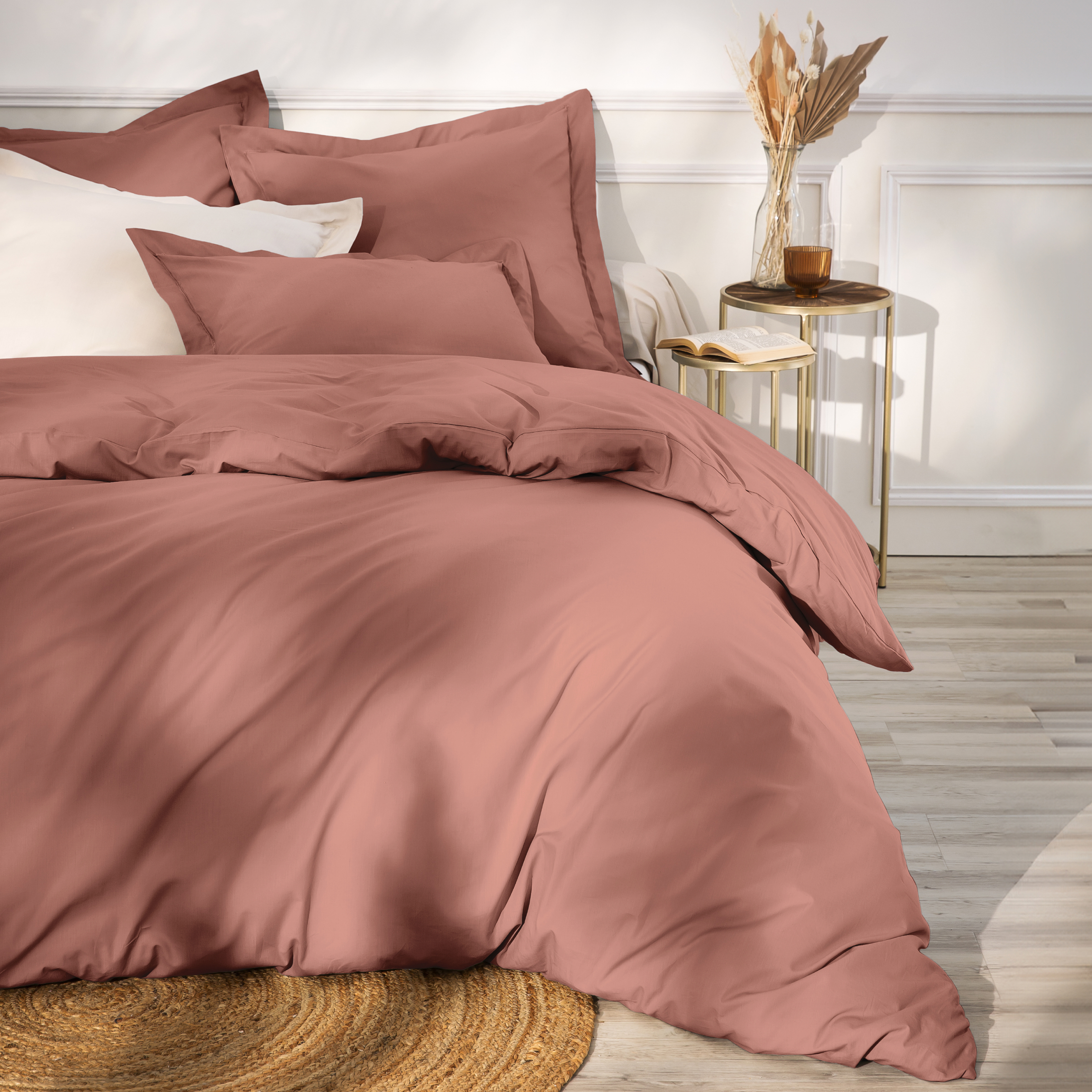 Housse de couette percale de coton (240 x 220 cm) Cali Bois de rose