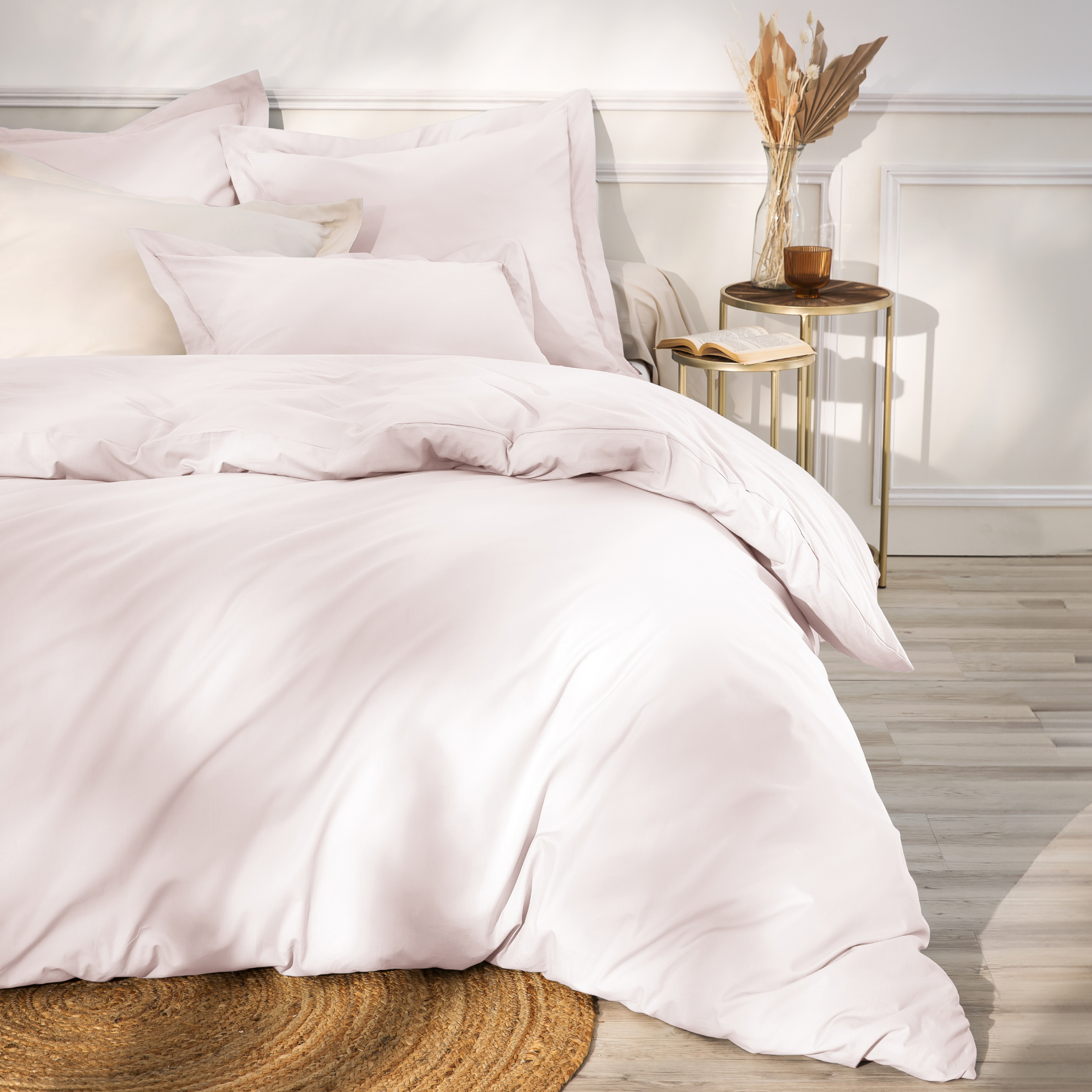 Drap housse percale de coton (90 x 200 cm) Cali Rose poudré