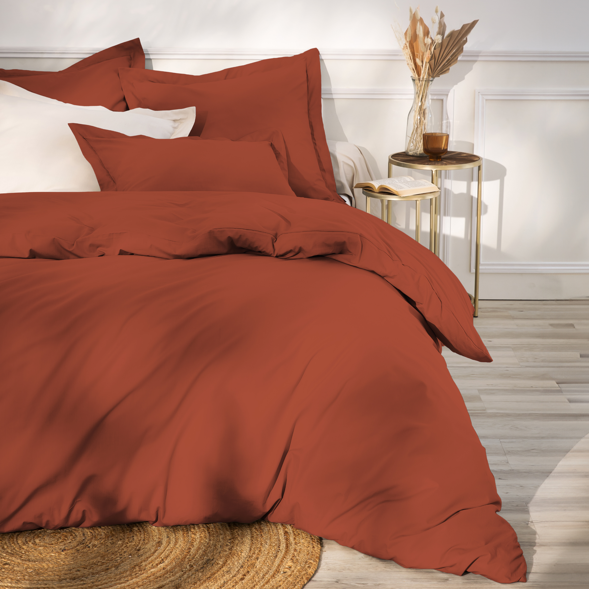 Drap housse percale de coton (160 x 200 cm) Cali Terracotta