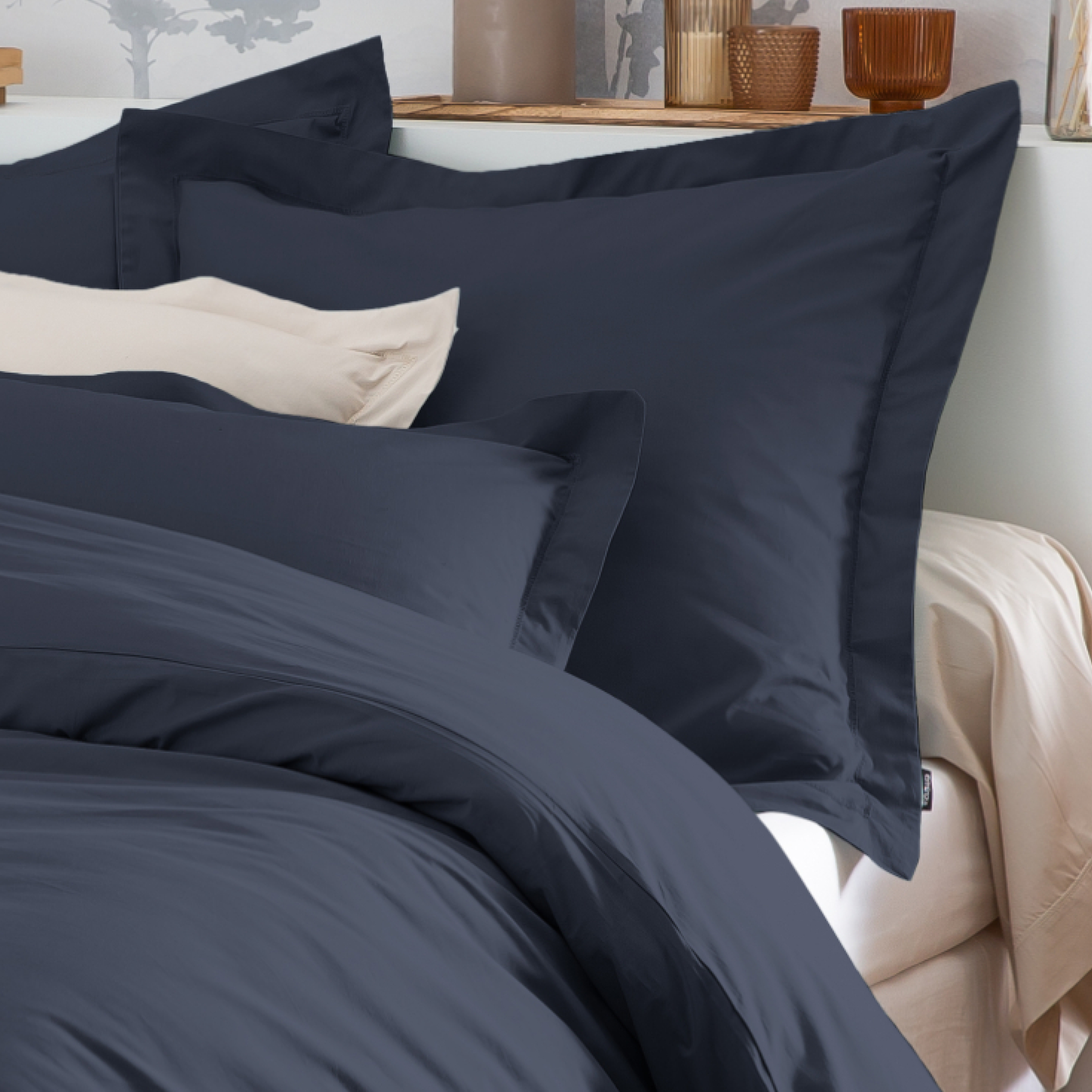 Taie de traversin percale de coton (L185 cm) Cali Bleu marine