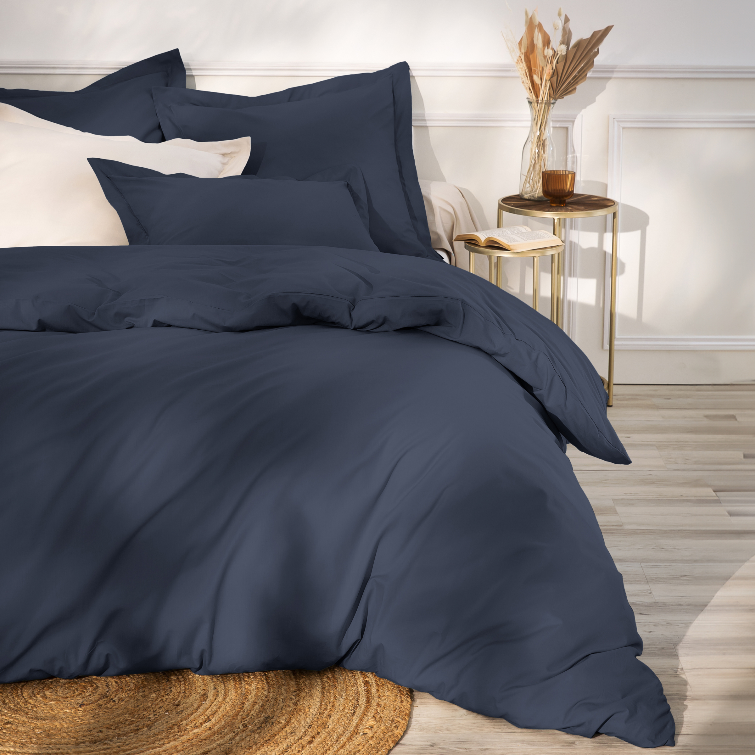 Drap housse percale de coton (160 x 200 cm) Cali Bleu marine