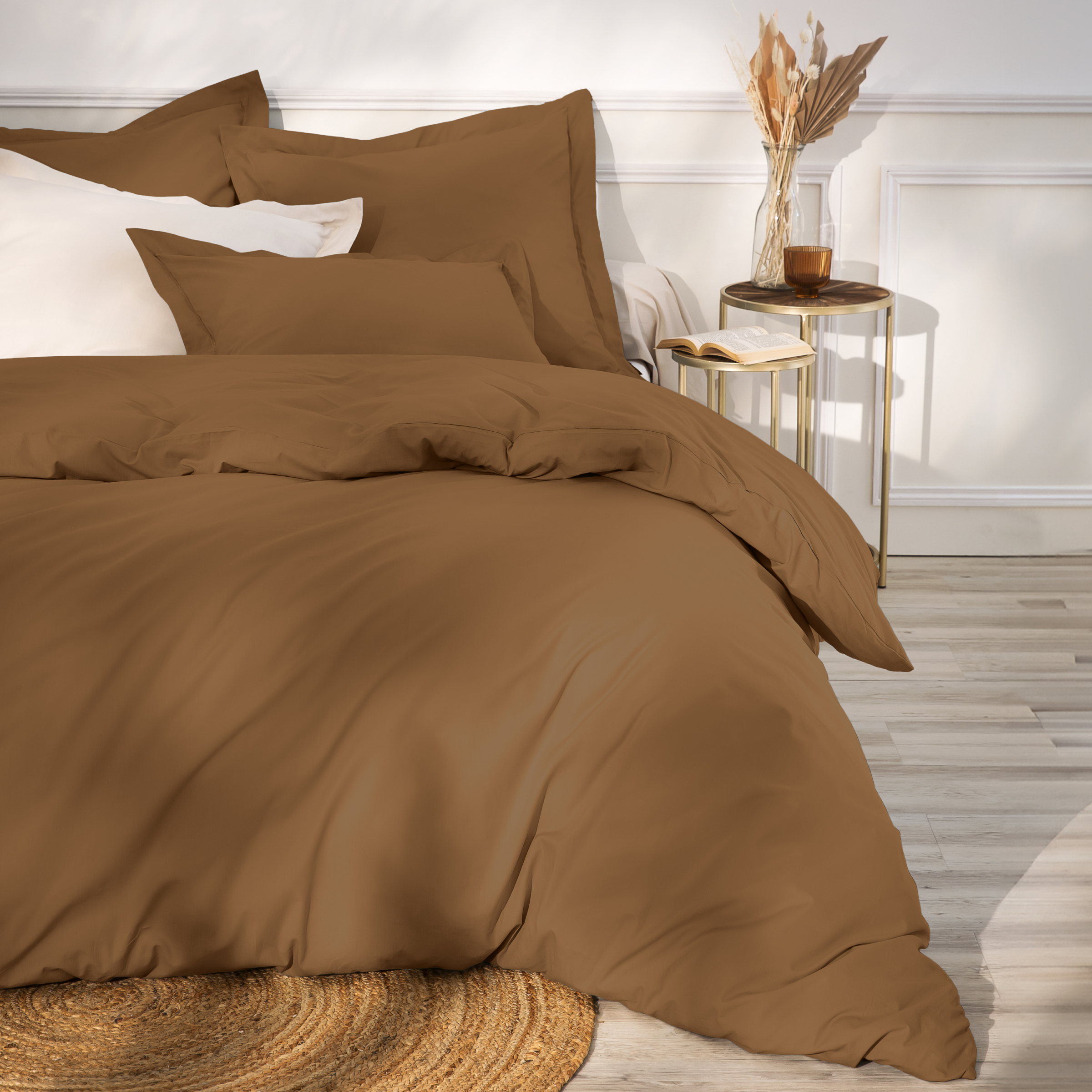 Drap housse percale de coton (160 x 200 cm) Cali Cappuccino