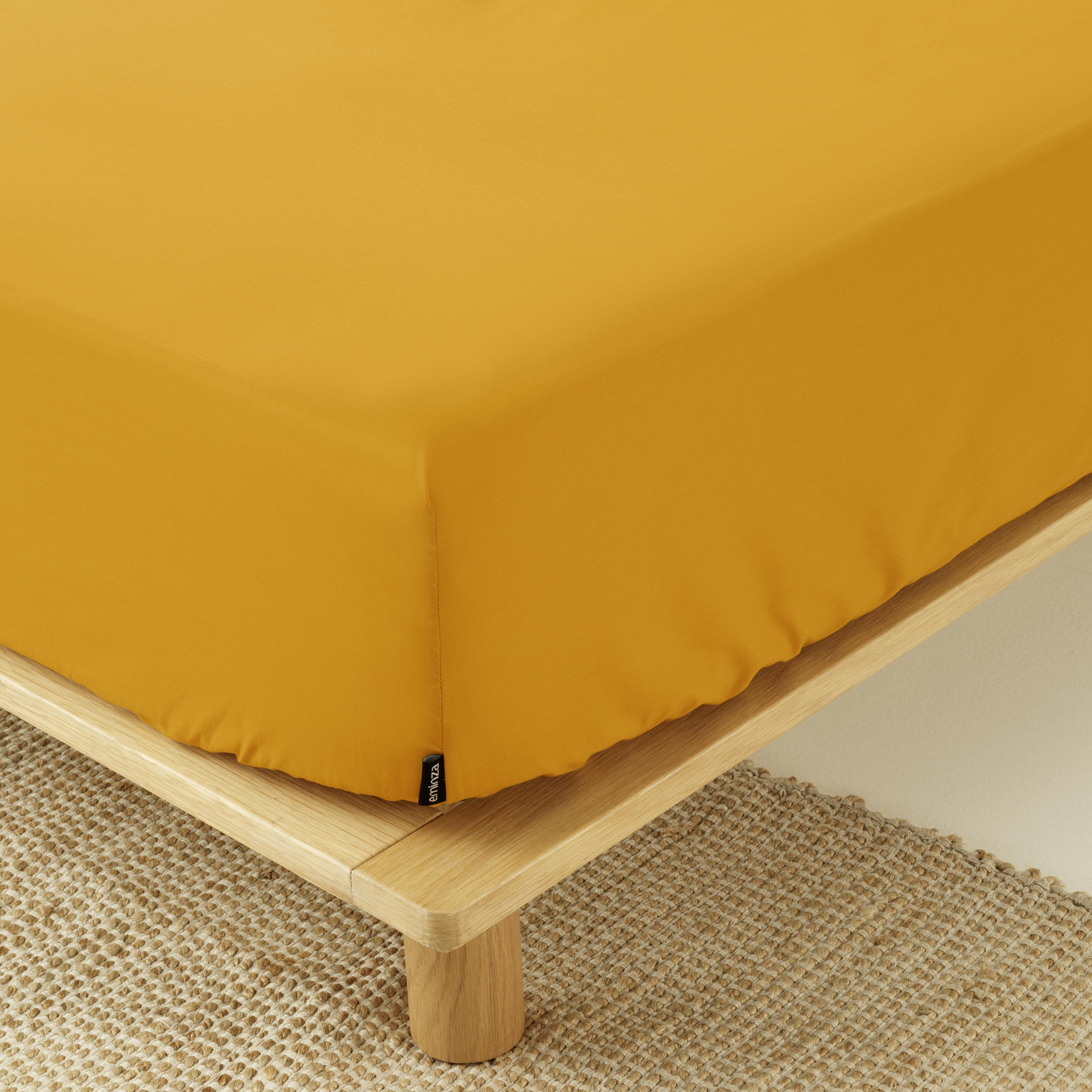 Drap housse percale de coton (90 x 200 cm) Cali Jaune moutarde