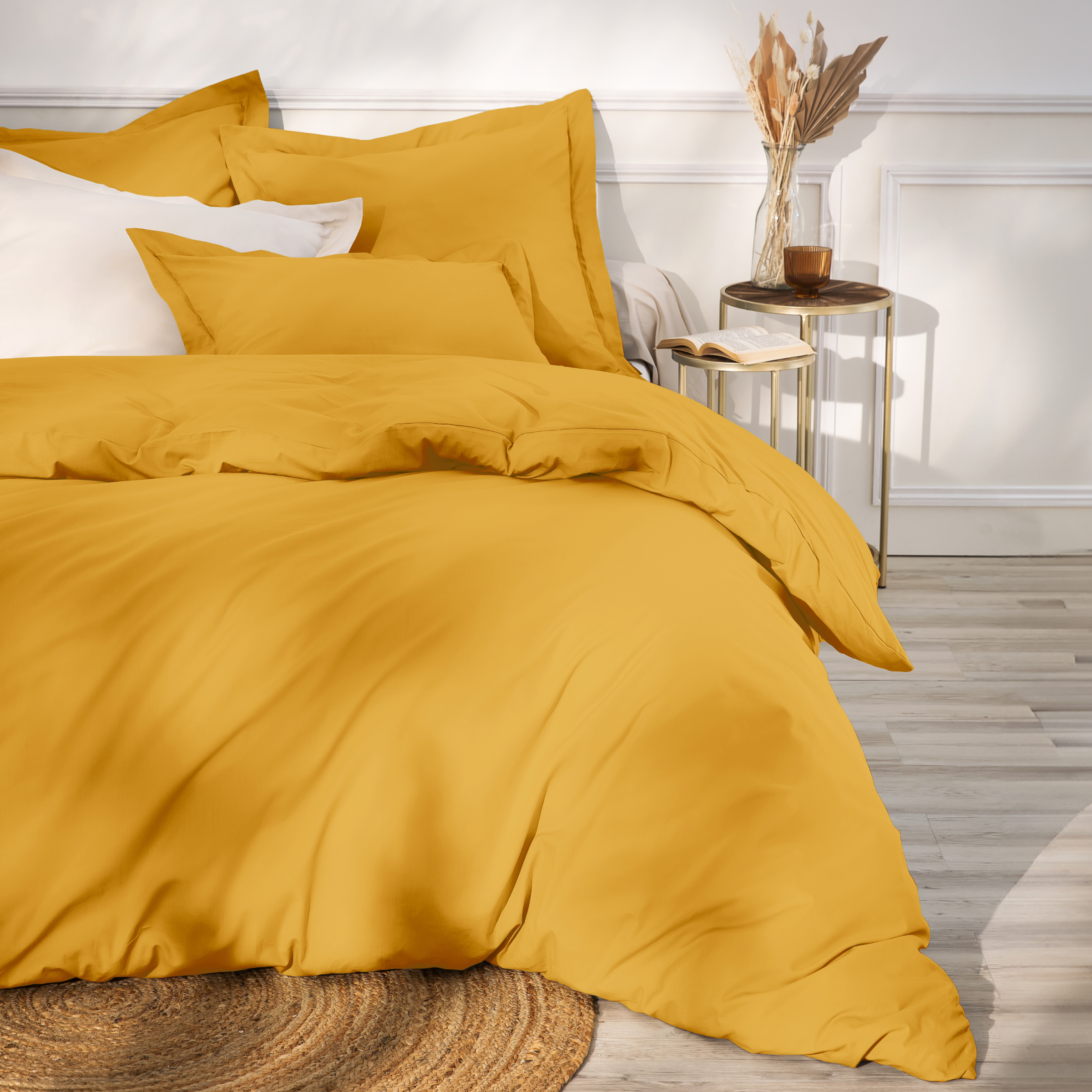 Drap housse percale de coton (160 x 200 cm) Cali Jaune moutarde