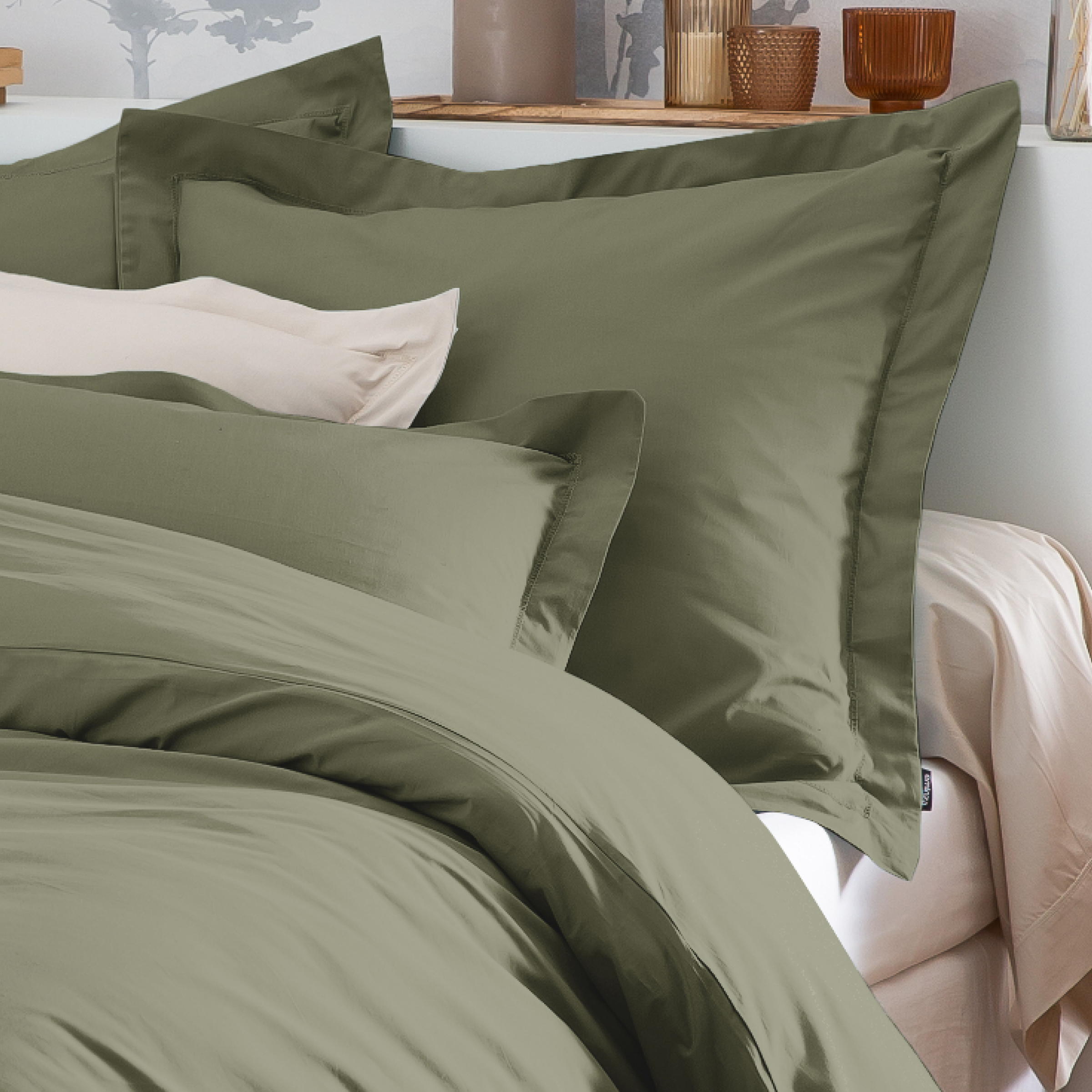 Taie d'oreiller rectangulaire percale de coton (50 x 80 cm) Cali Vert romarin
