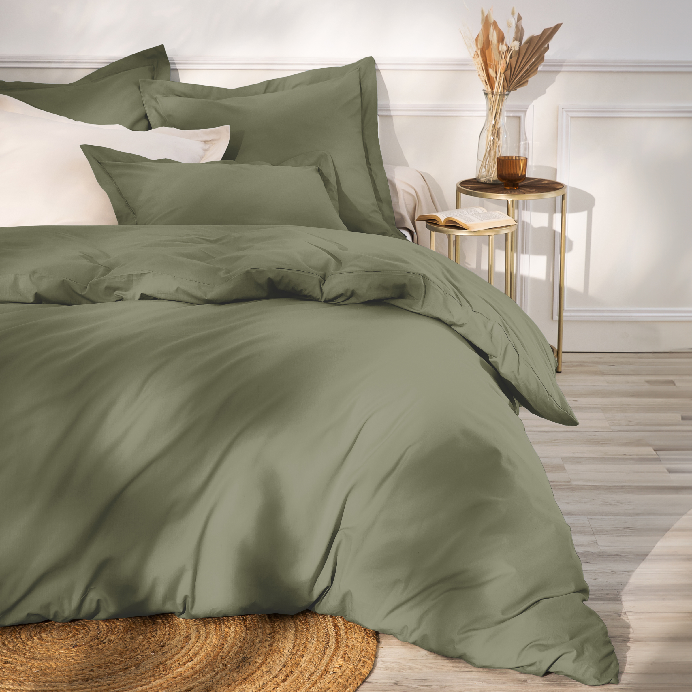 Drap housse percale de coton (140 x 190 cm) Cali Vert romarin