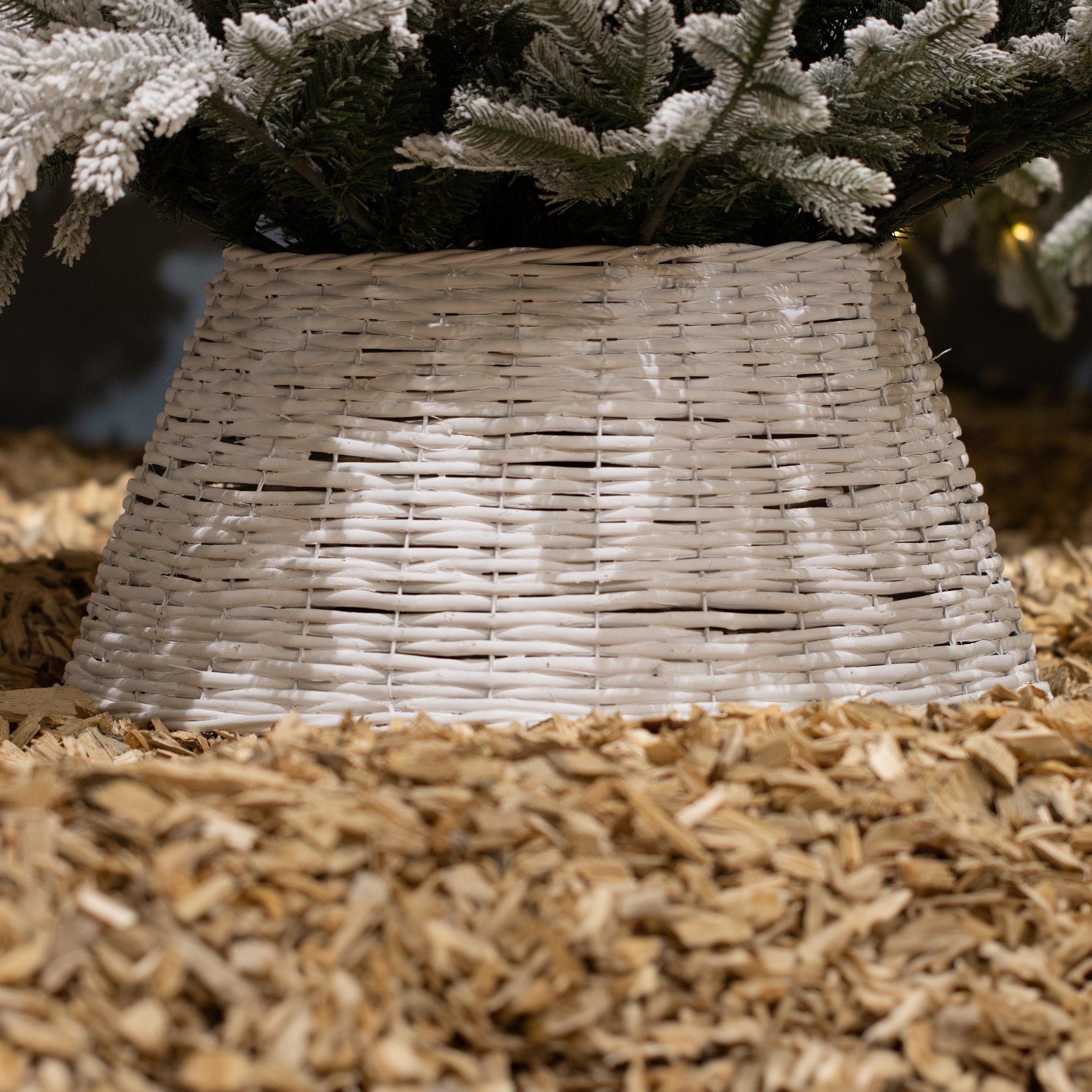 Cache pied de sapin en osier (D70 cm) Saule tressé Blanc 
