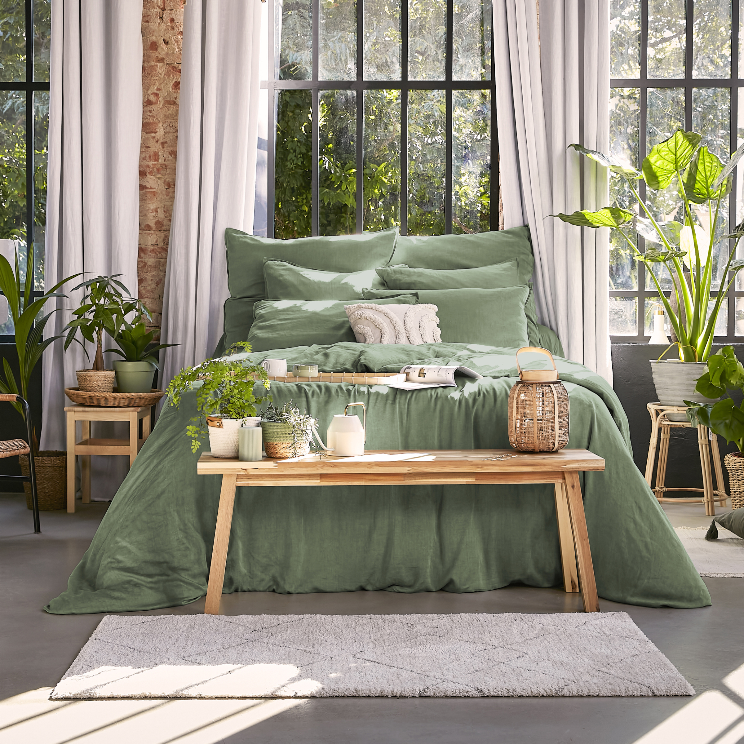 Taie d'oreiller carrée lyocell Tencel™ lavé (63 x 63 cm) Olivia Vert romarin