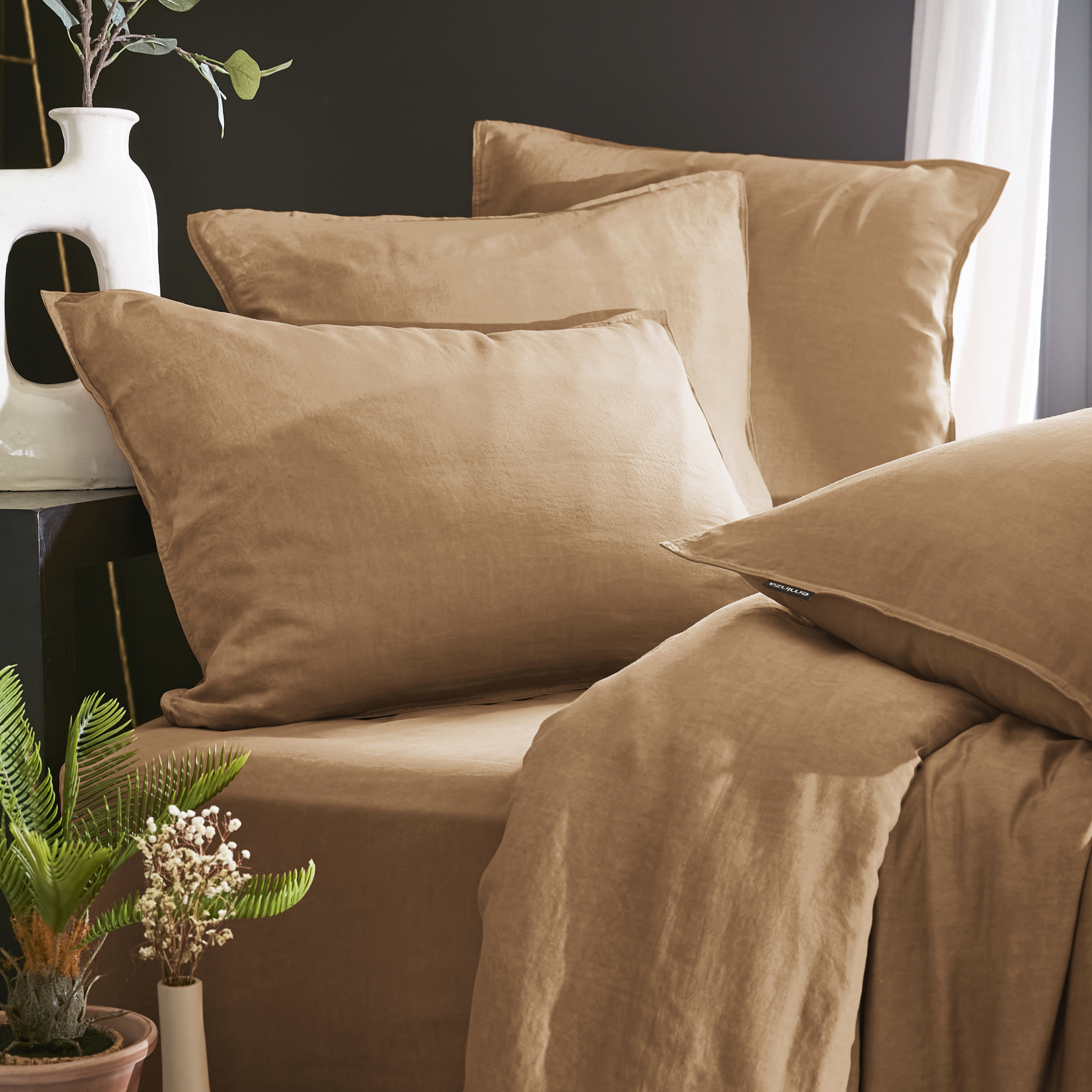 Taie d'oreiller carrée lyocell Tencel™ lavé (80 x 80 cm) Olivia Camel