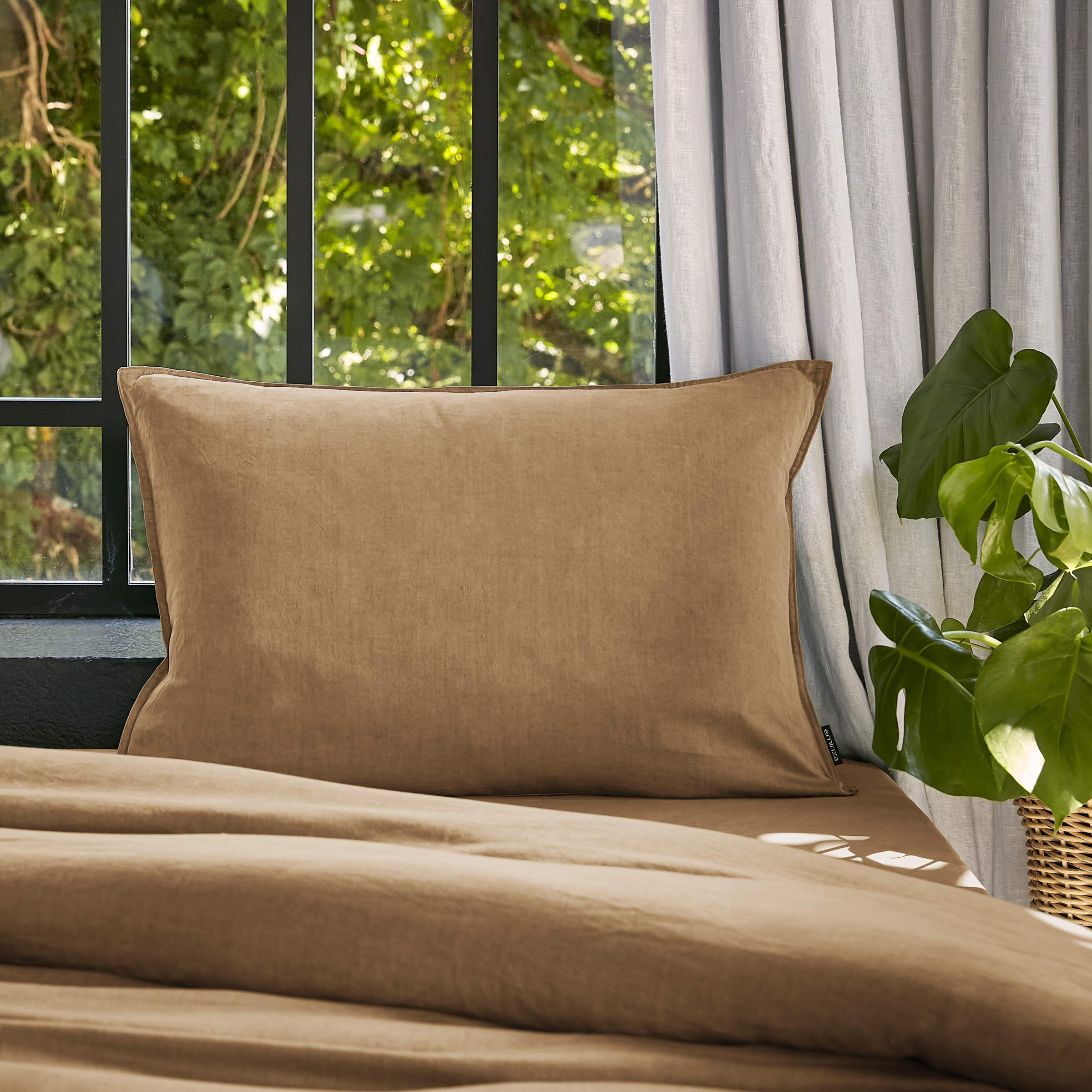 Taie d'oreiller rectangulaire lyocell Tencel™ lavé (50 x 80 cm) Olivia Camel