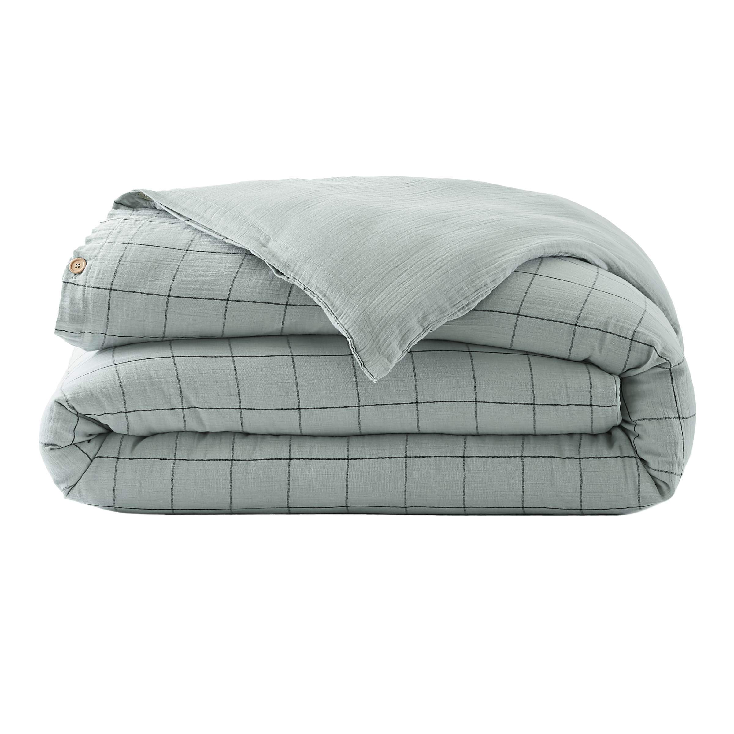 EM - Housse de couette rŽversible 260 x 240 cm Gaze de coton tissŽe teinte GAìA MATCH Eucalyptus
