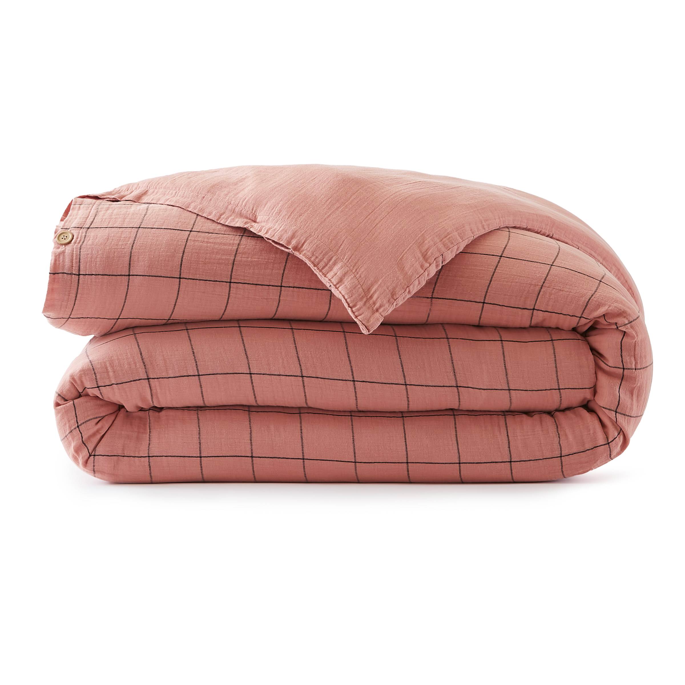EM - Housse de couette rŽversible 240 x 220 cm Gaze de coton tissŽe teinte GAìA MATCH Rose pche