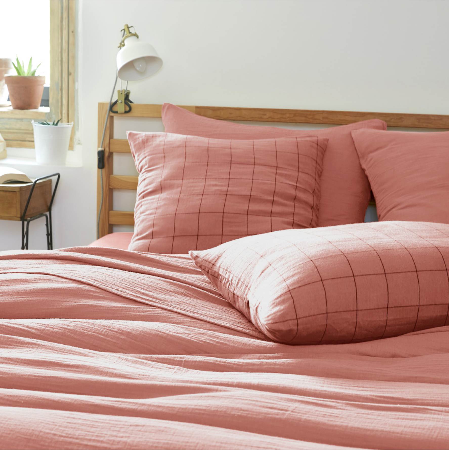 EM - Housse de couette rŽversible 240 x 220 cm Gaze de coton tissŽe teinte GAìA MATCH Rose pche