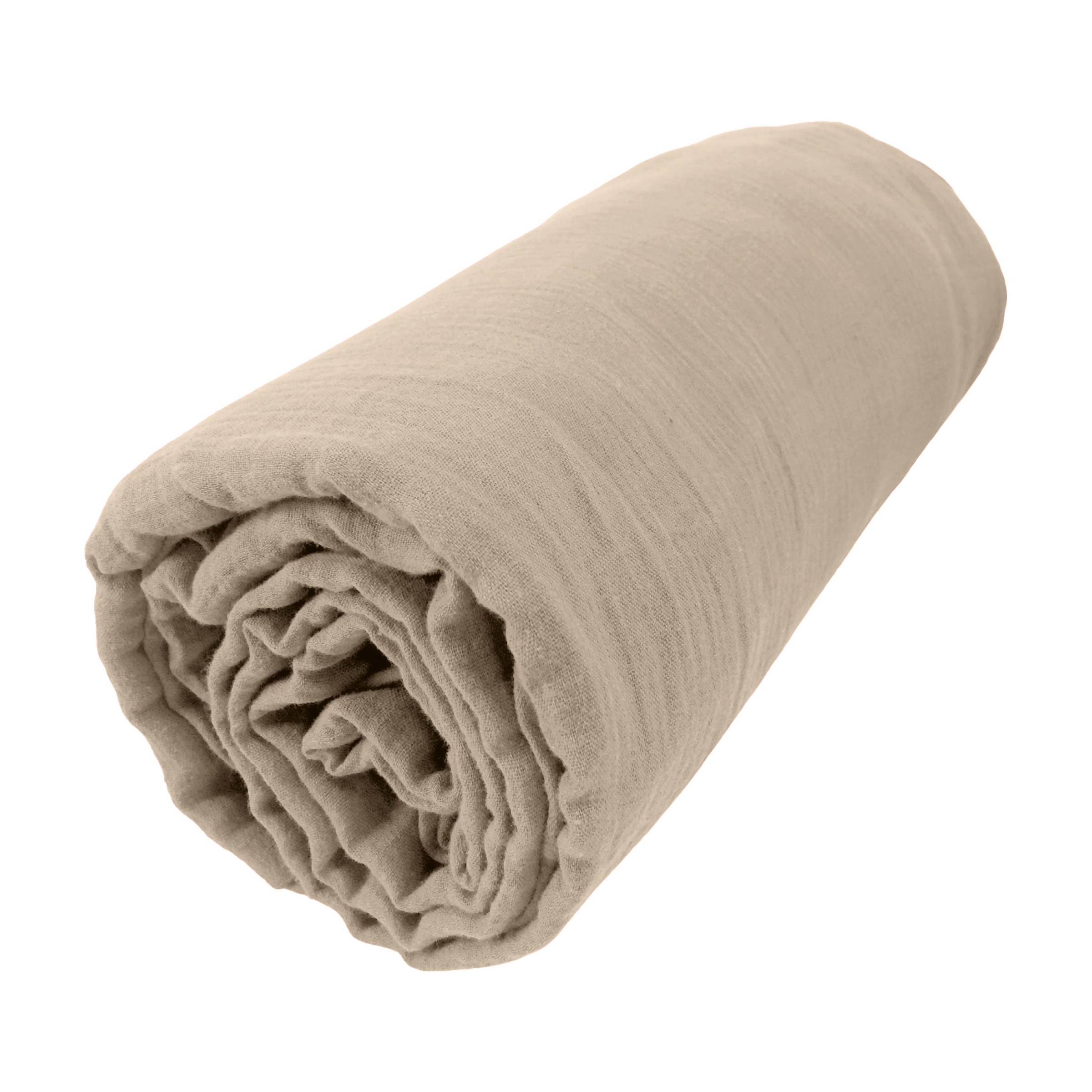 EM - Drap housse 90 x 200 cm Gaze de coton unie GAìA Ficelle