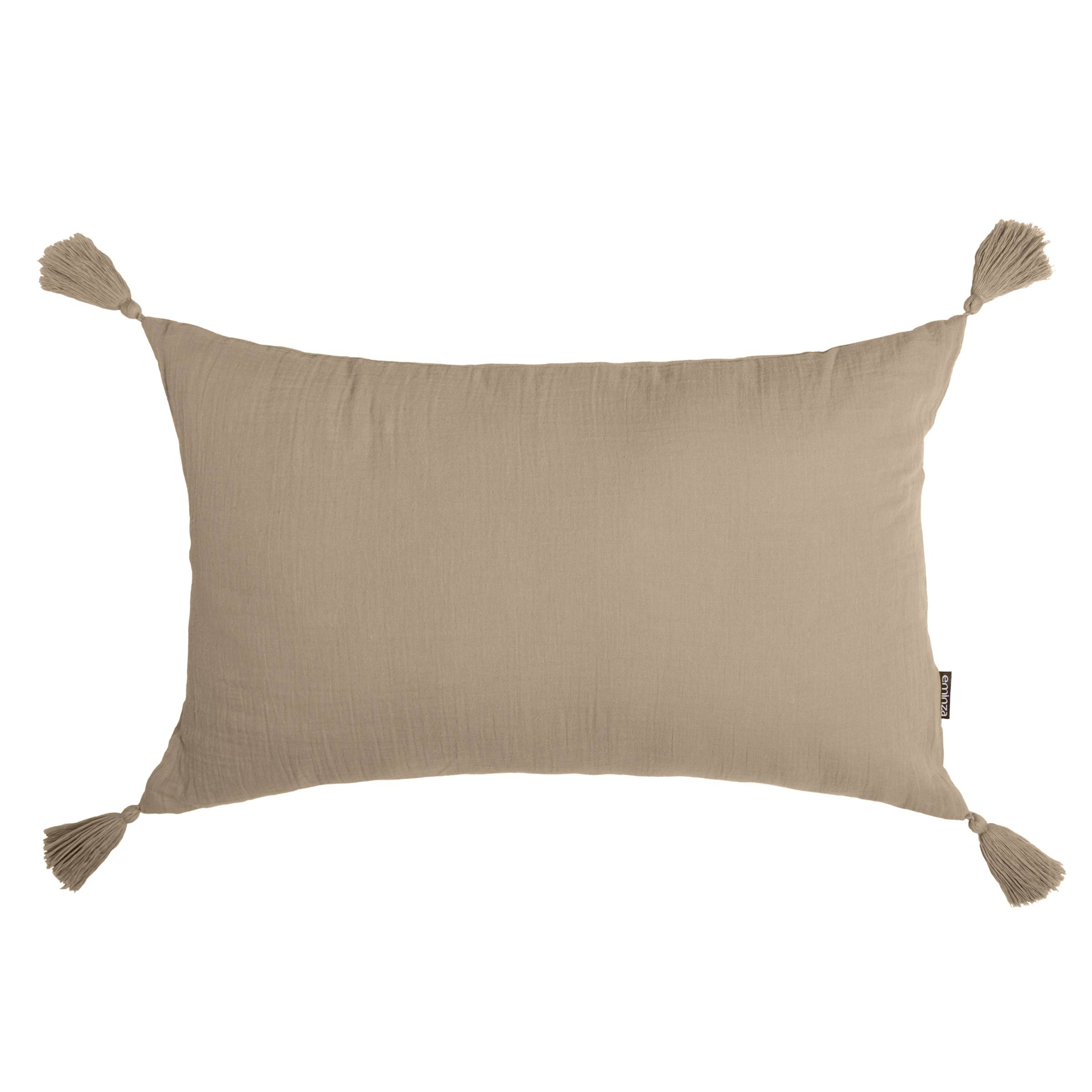 EM - Coussin dŽhoussable avec pompons 40 x 60 cm Gaze de coton unie GAìA Ficelle